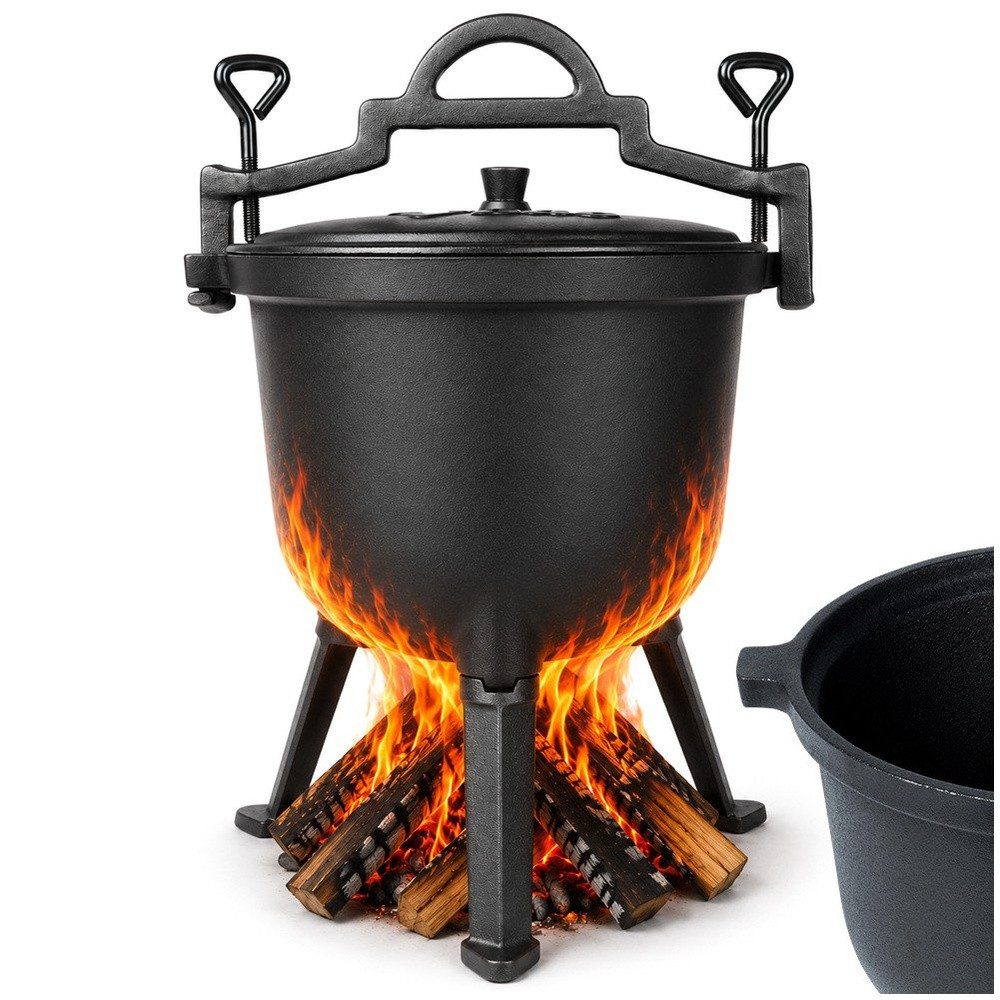Vilde Feuertopf Cast Line Gusseisen mit Standfüßen und Deckel, Gusseisen, für Garten, Outdoor, Camping, 47 cm hoch