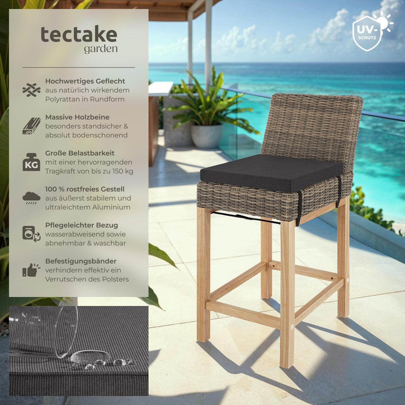 tectake Rattanstuhl Rattan Barstuhl (Set., 1 günstig online kaufen