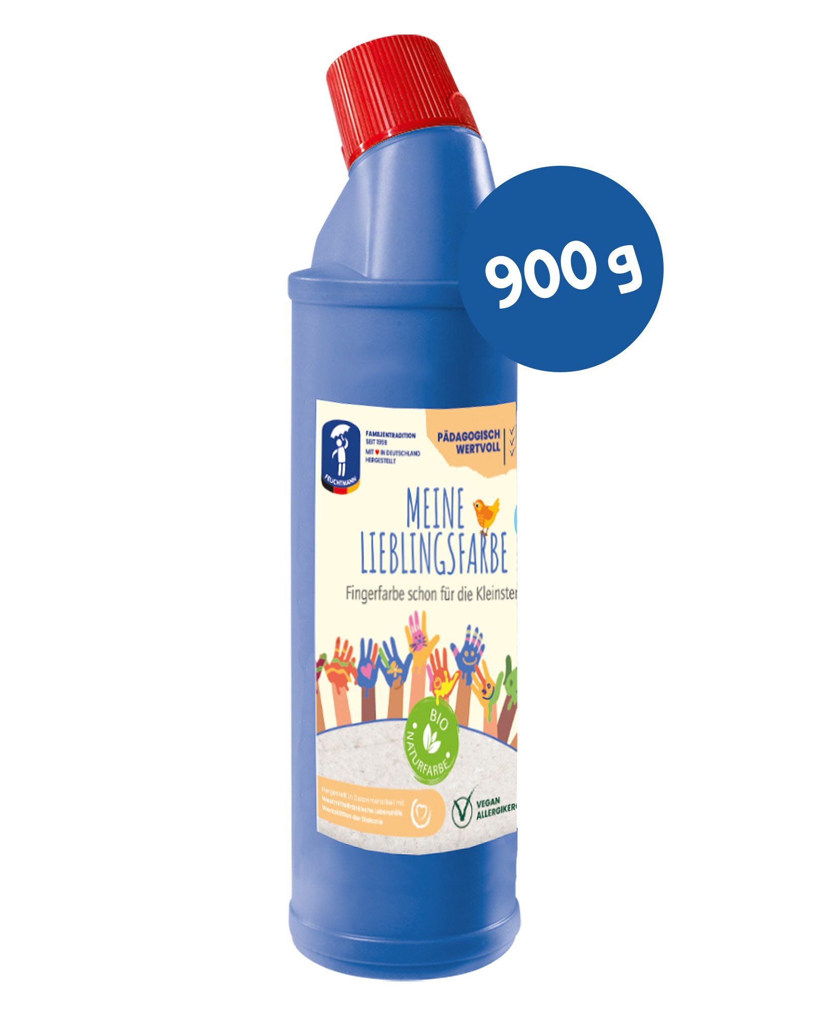 Feuchtmann Fingerfarbe MEINE LIEBLINGSFARBE Edu Bottle 900g, cremige Fingerfarbe Einzelflasche sichere Naturfarbe auf Wasserbasis