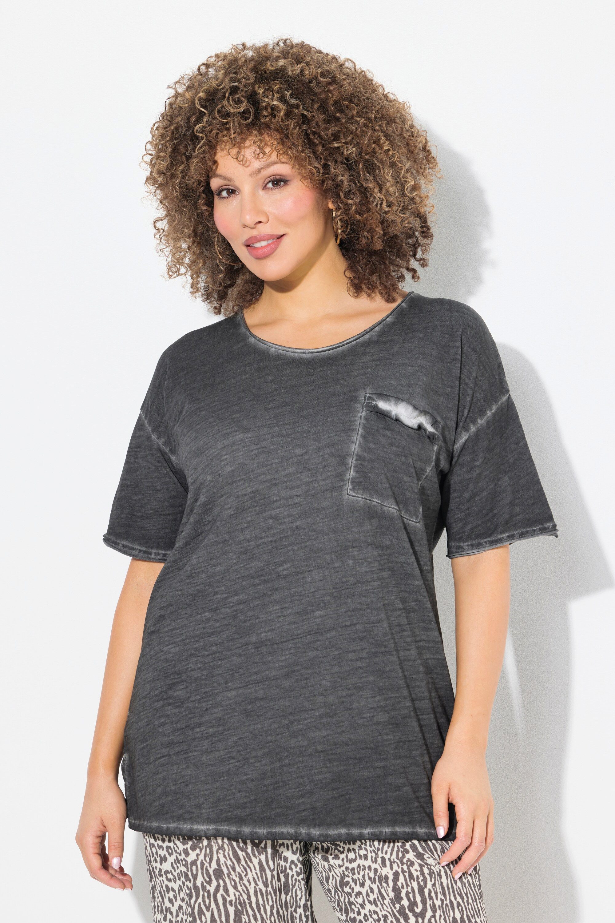 Ulla Popken T-Shirt T-Shirt oversized Rüschen-Brusttasche günstig online kaufen