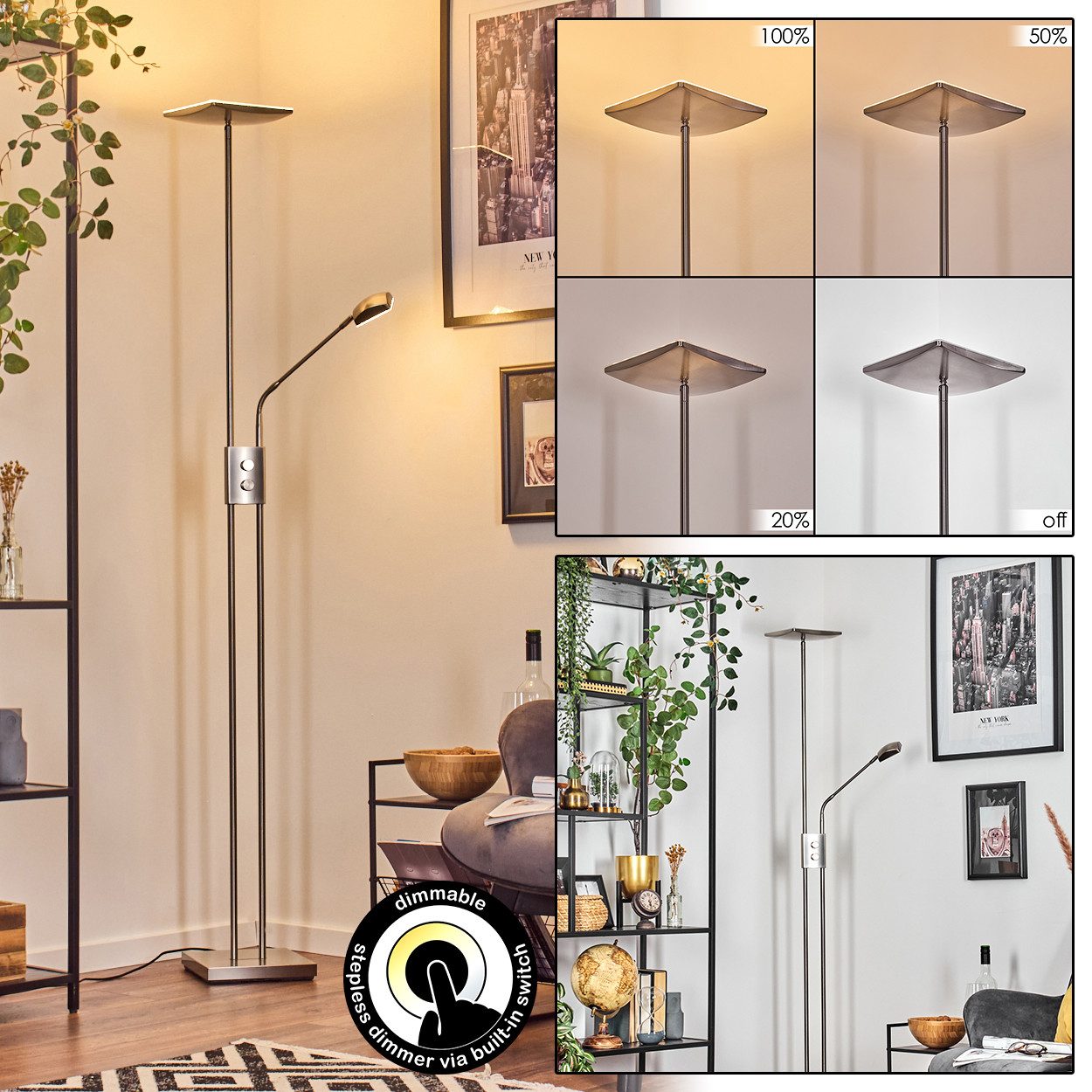 hofstein Stehlampe dimmbare Stehlampe aus Metall in Nickel-matt, LED wechse günstig online kaufen