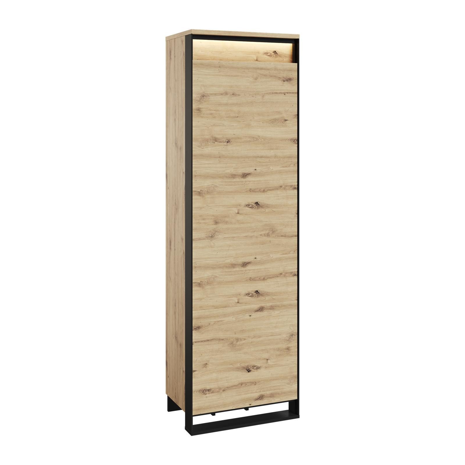 HAUSELEMENT Kleiderschrank QUANT QG-01 LED-Beleuchtung Drehtürenschrank 60 x 200 cm Schrank Push-to-Open Loft
