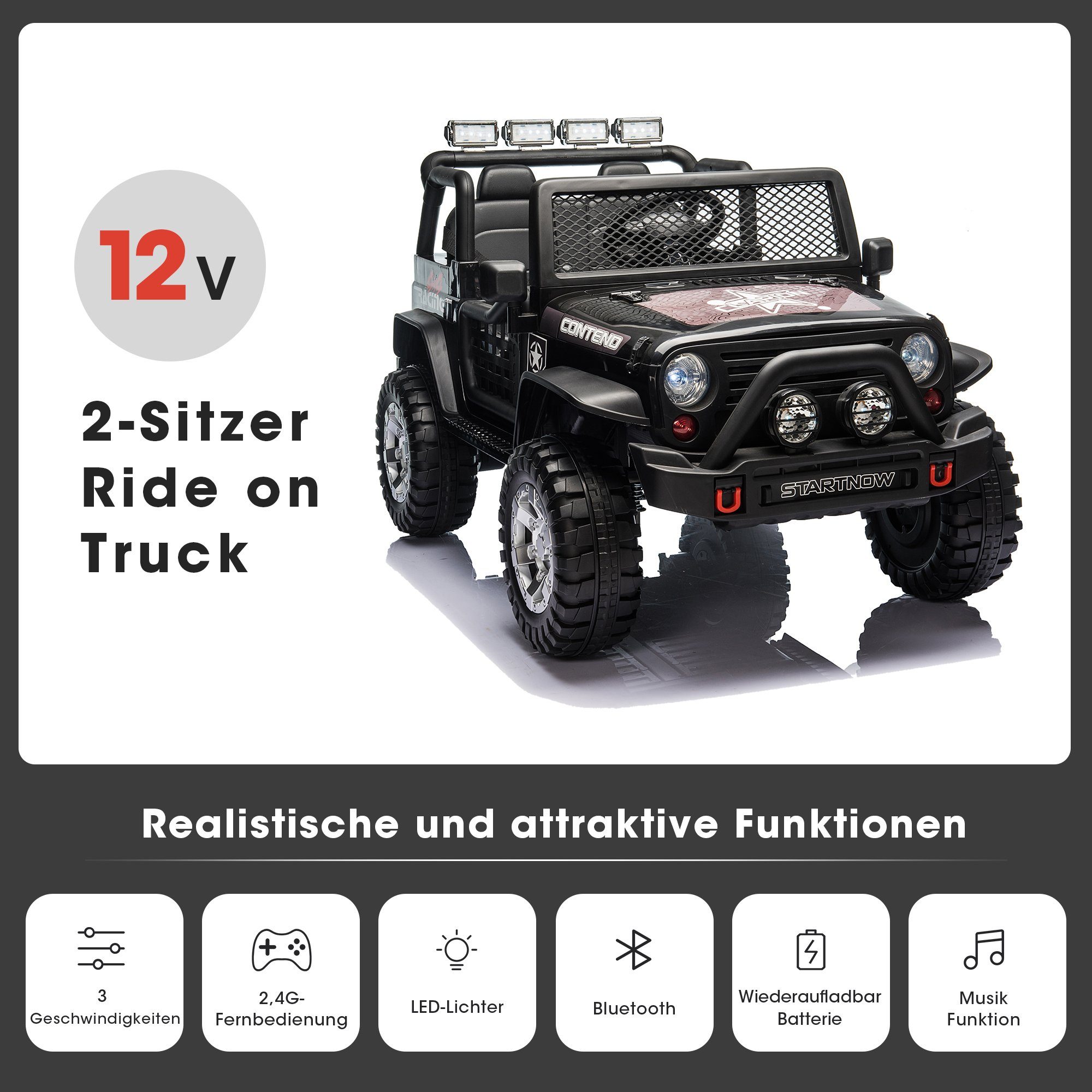 Elektro-Kinderauto, Belastbarkeit 50,00 kg, Kinder Elektroauto mit USB, AUX und Bluetooth inkl. Ferndienung, 2x45W