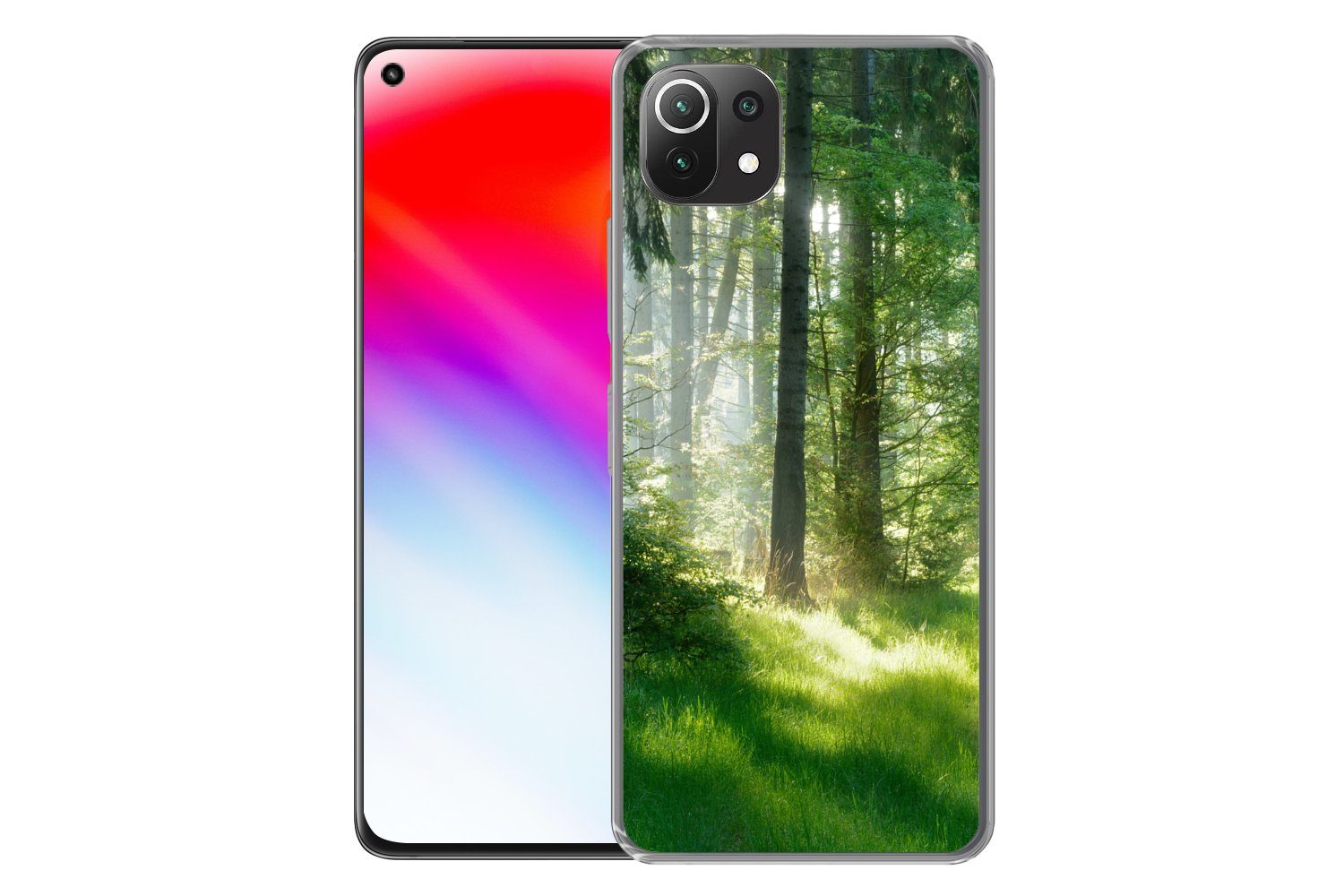 MuchoWow Handyhülle für Xiaomi Mi 11 Lite Natur - Bäume - Wald - Grün - Sonne - Gras - Pfl, Phone Case, Silikon, Schutzhülle Dünn