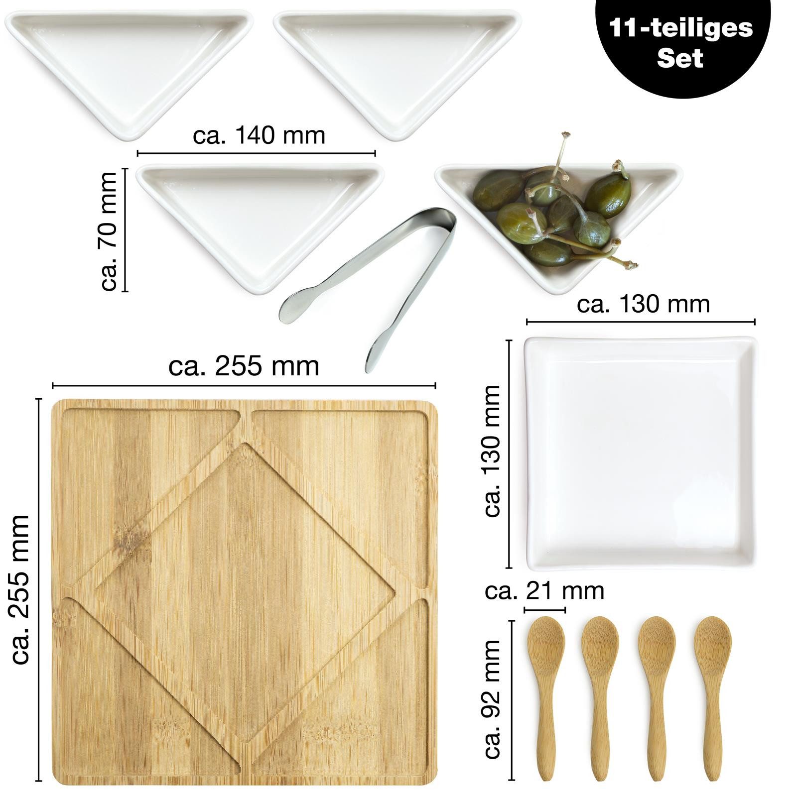 Moritz & Moritz Servierplatte Weiße Dipschalen Set mit Brett Holz Lavender, Keramik, (Set, 11-tlg., 11- teiliges Set), Hochwertiges Keramik