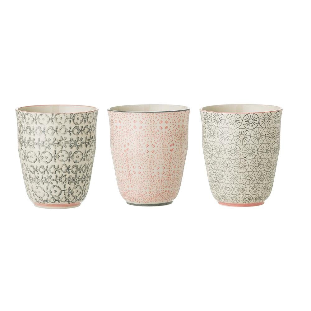 Becher Bloomingville Kaffeebecher Trinkbecher Becher Keramik Design, 200ml 3er "Cecile", skandinavisches Set rosa/grau