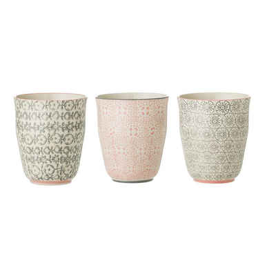 Bloomingville Becher »"Cecile"«, 3er Set Becher 200ml Keramik Trinkbecher Kaffeebecher skandinavisches Design, rosa/grau