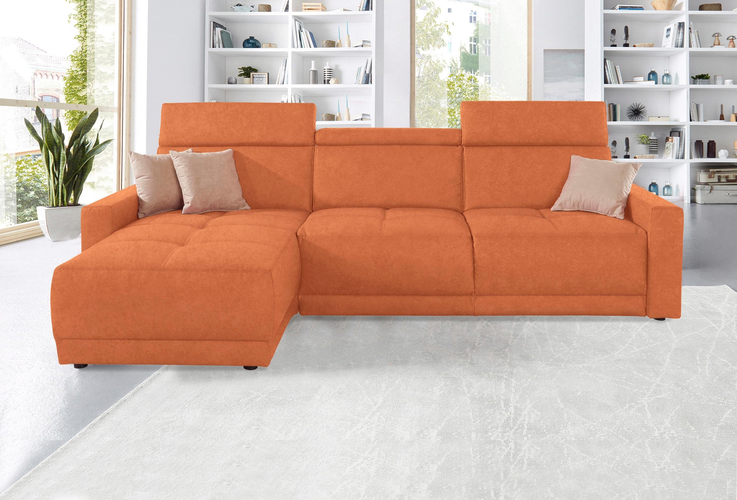 DOMO collection Ecksofa Ava mit moderner Sitzheftung & toller Doppelnaht, komfortabel, L-Form, mit Recamiere, inkl. Federkern, wahlweise mit Kopfteilverstellungen