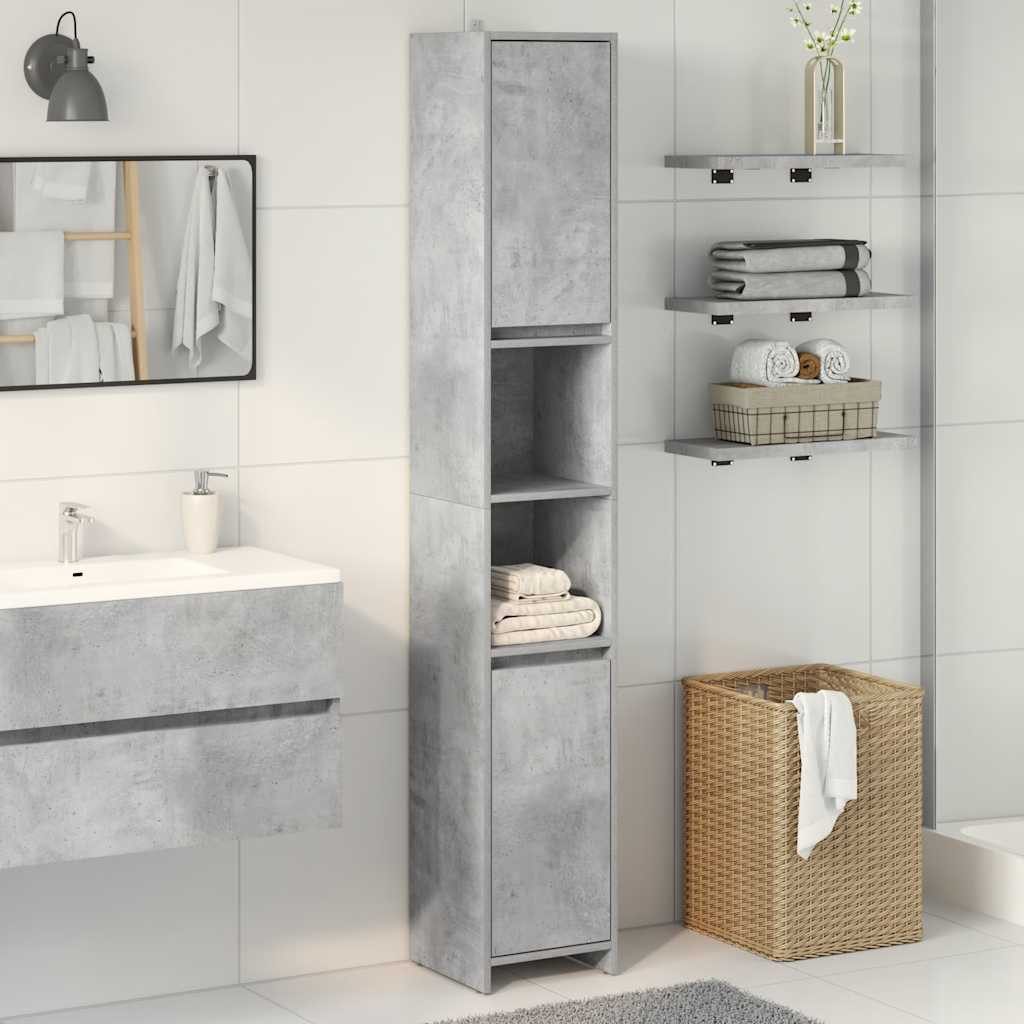 vidaXL Badezimmer-Set Badezimmerschrank Betongrau 30x30x183,5 cm Holzwerkstoff, (1-St)