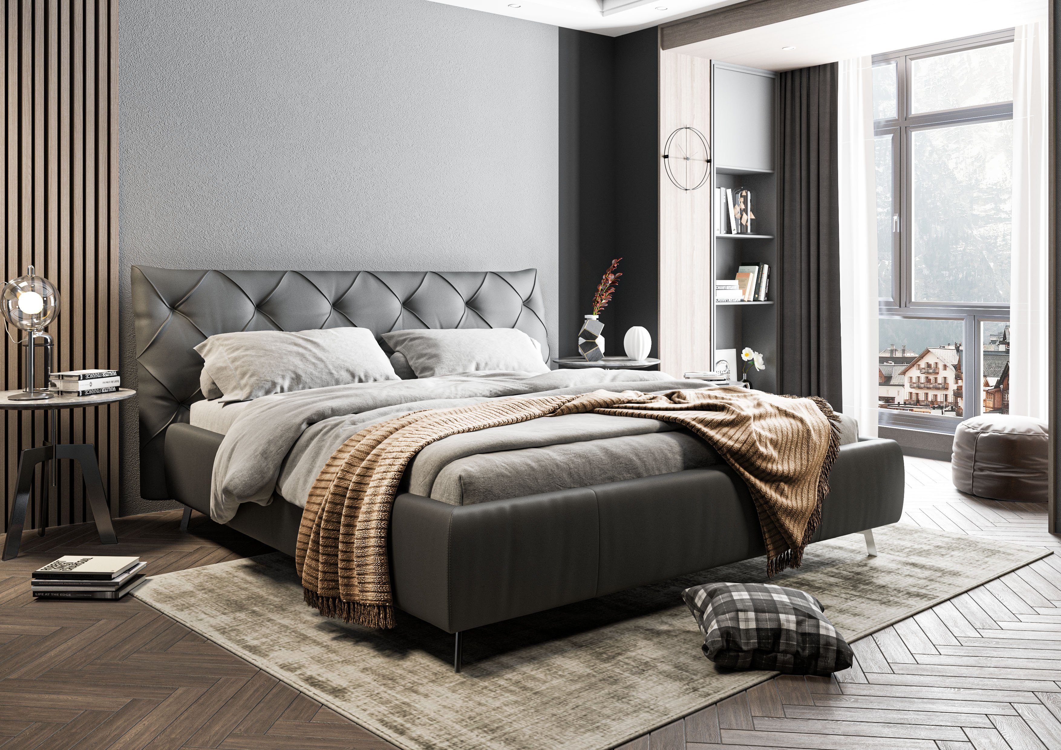 Home affaire Polsterbett Elloree in 4 Breiten bis 200cm, auch in Leder, Kopfteilhöhe 105cm, belastbar bis 280 kg, auch in Überlänge 220cm