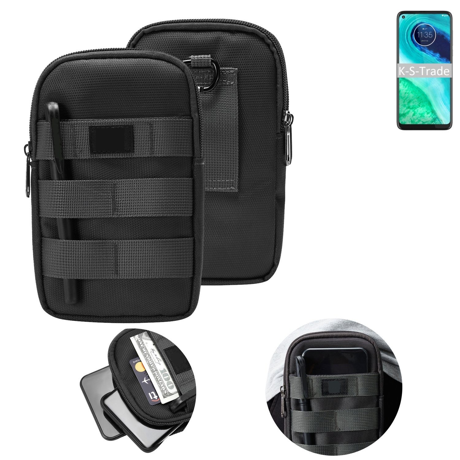K-S-Trade Handyhülle für Motorola G8, Holster Gürtel Tasche Handy Tasche Schutz Hülle dunkel-grau viele