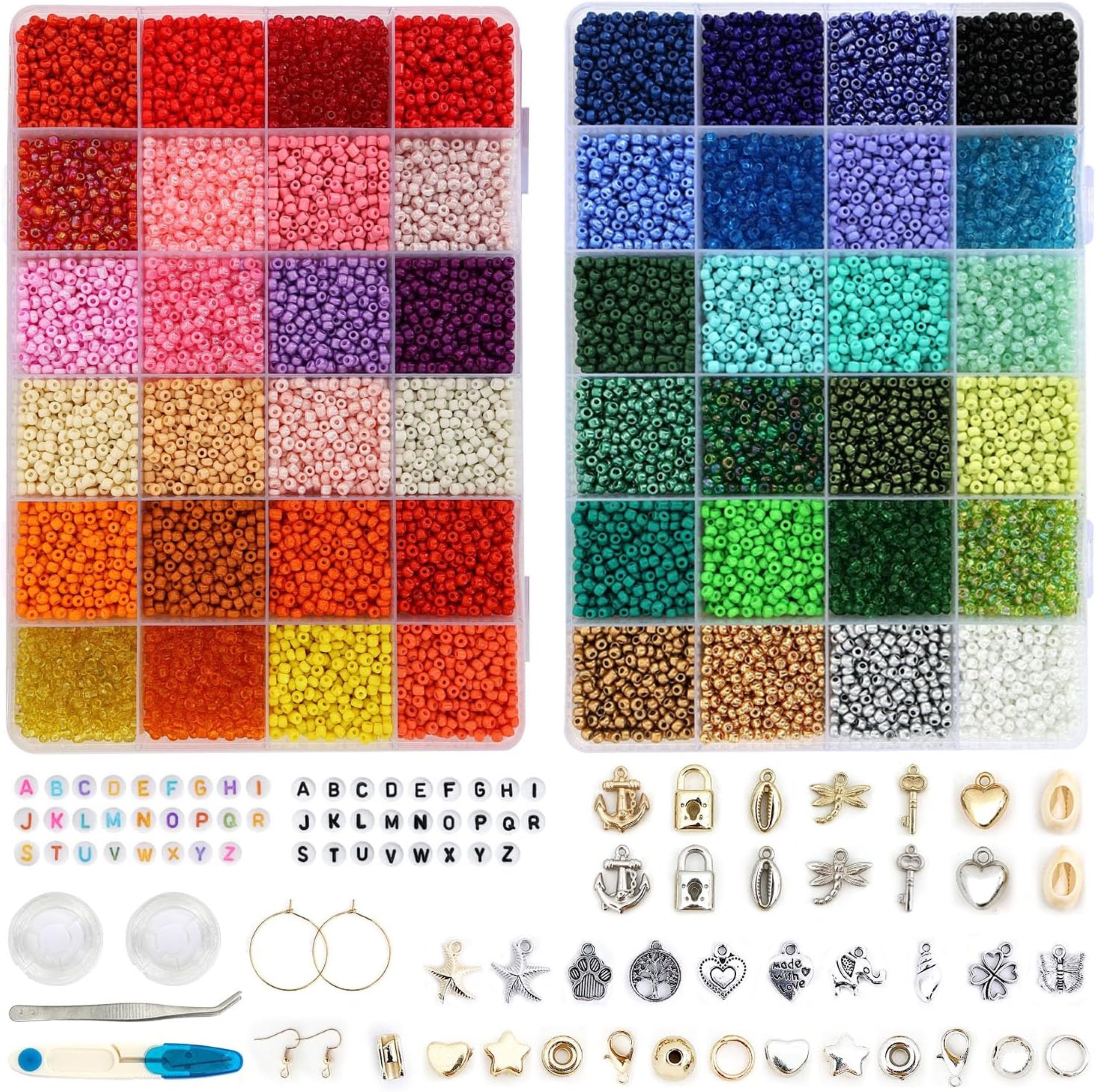 SUOOMAC Perlenarmband Set DIY Perlenset 16000 tlg. 3mm 48 Farben (DIY Schmuckherstellungsset mit Zubehör & Werkzeug, 16000-tlg., 48 Farben Perlenmix mit Zubehör & Anhängern in Sortierbox), 48 Farben, viele Anhänger, umfangreiches DIY-Zubehör