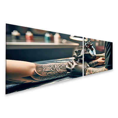 islandburner Leinwandbild Tattoo-Maschine tätowierende Hand Lederhandschuh