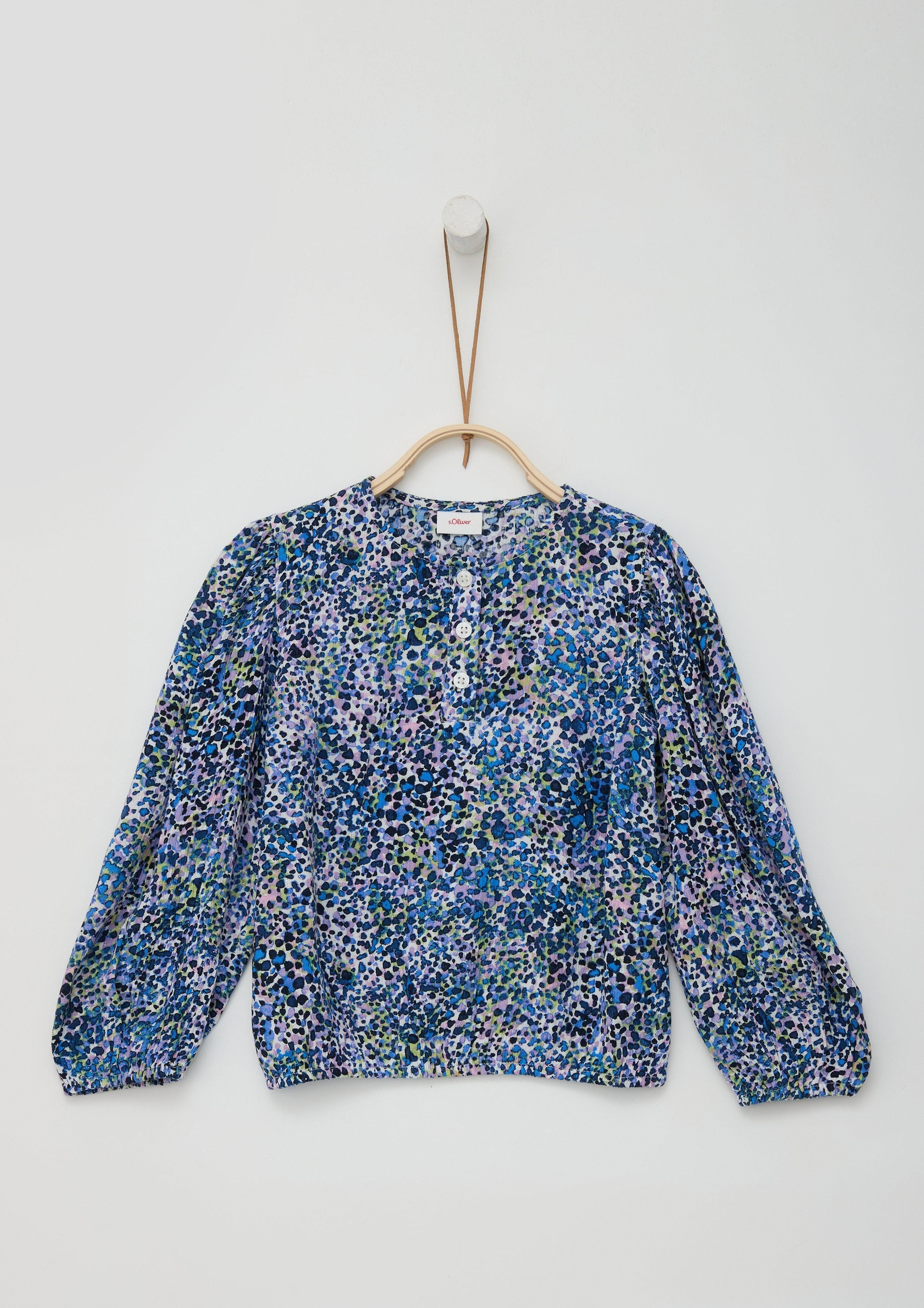 Langarmbluse Bluse mit All-over-Print und Crinkle-Struktur