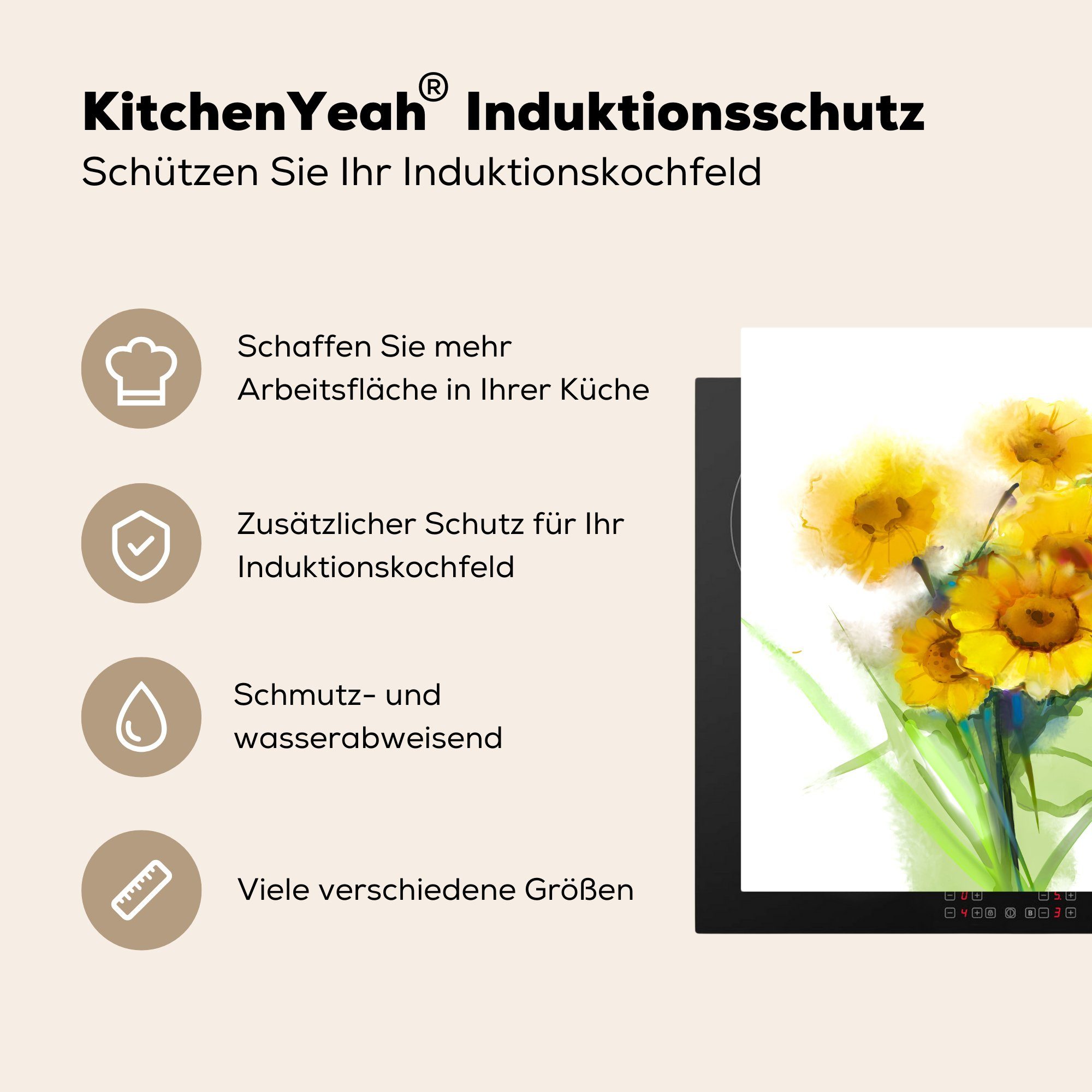 Vinyl, Ceranfeldabdeckung, cm, Sonnenblumen Herdblende-/Abdeckplatte - Farben, küche Ölfarbe MuchoWow tlg), für Arbeitsplatte 78x78 (1 -