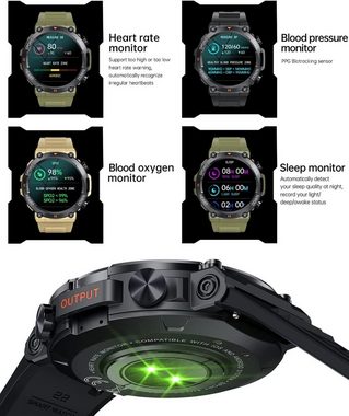 findtime Herren's mit Telefonfunktion Militär Outdoor Smartwatch (1,39 Zoll), Schrittzähler Uhr mit Blutdruckmessung von Kilometerstand