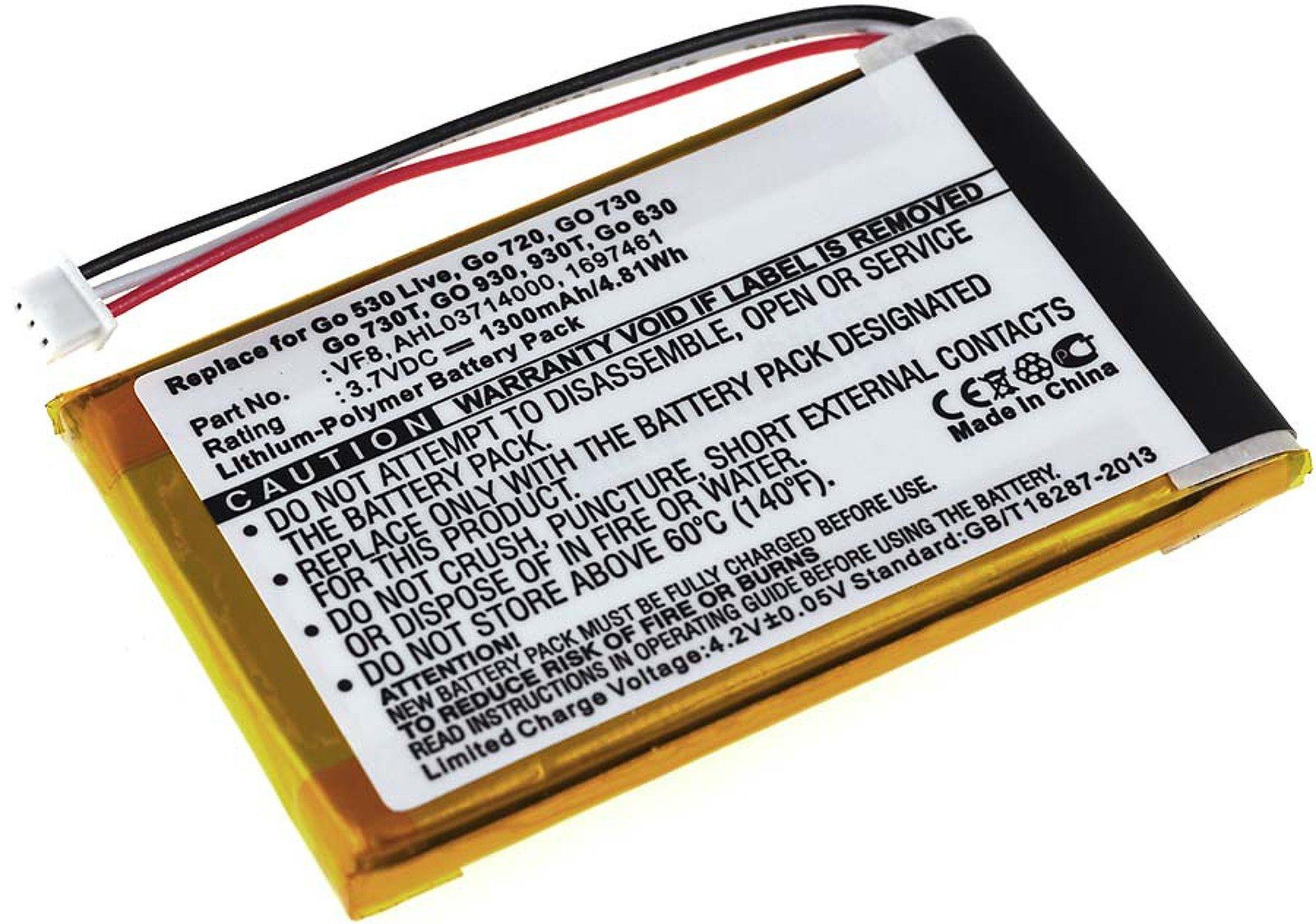 Akku für Powery (3.7 V) Go 720 1300mAh mAh Akku 1300 TomTom