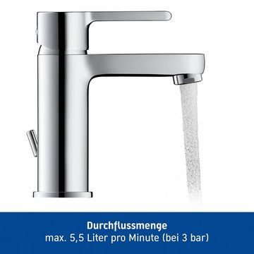 Duravit Waschtischarmatur B.2 Waschtischmischer, Größe S, mit Zugstangen-Ablaufgarnitur mit AquaControl und AirPlus, Ausladung 10,1 cm, Chrom