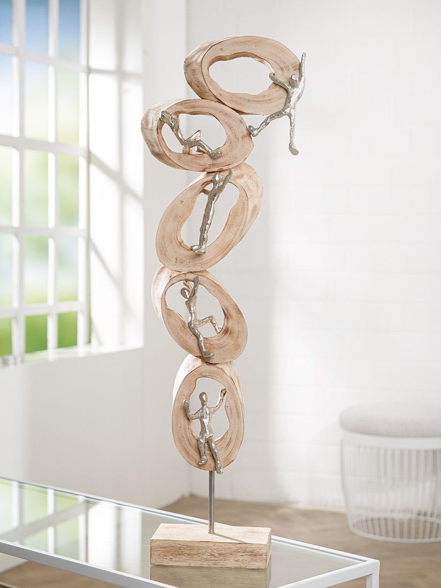 GILDE Dekoobjekt Skulptur 'Climb' - Naturfarbenes Kunstwerk mit silberfarbe günstig online kaufen