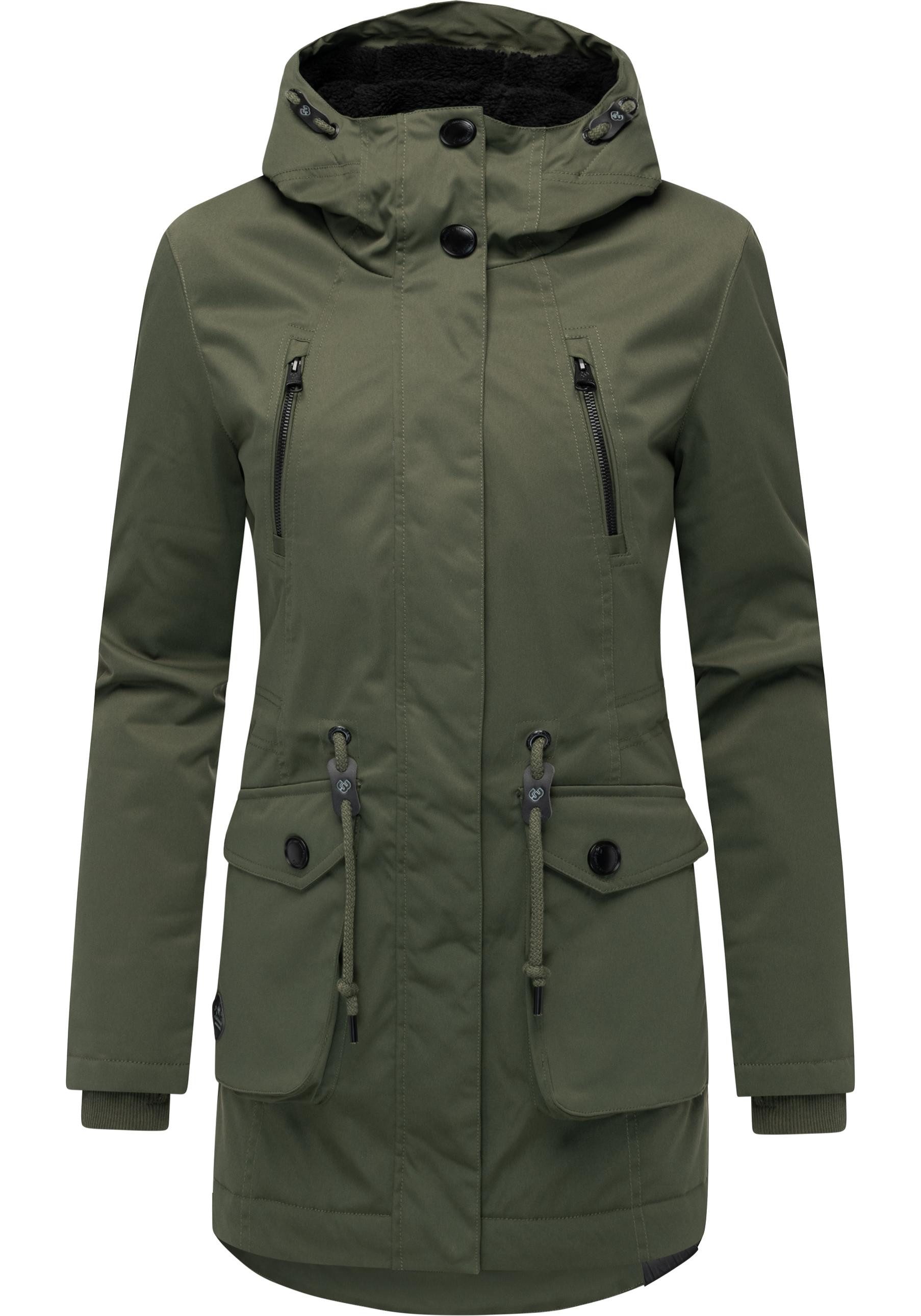 Ragwear Kurzmantel Ellsa YOUMODO Winterparka mit auffälligen Taillenzugkordeln und Kapuze