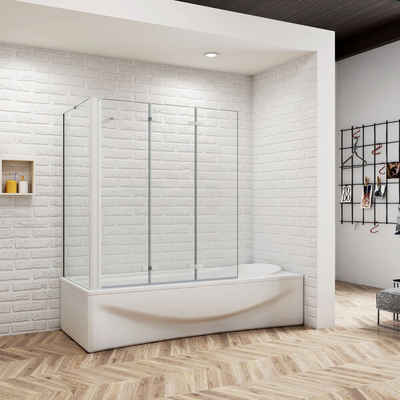 duschspa Badewannenaufsatz 6mm ESG Duschtrennwand auf Badewanne Faltwand + Seitenwand, Einscheibensicherheitsglas, Sicherheitsglas, (Set), Glas, Nano Glas