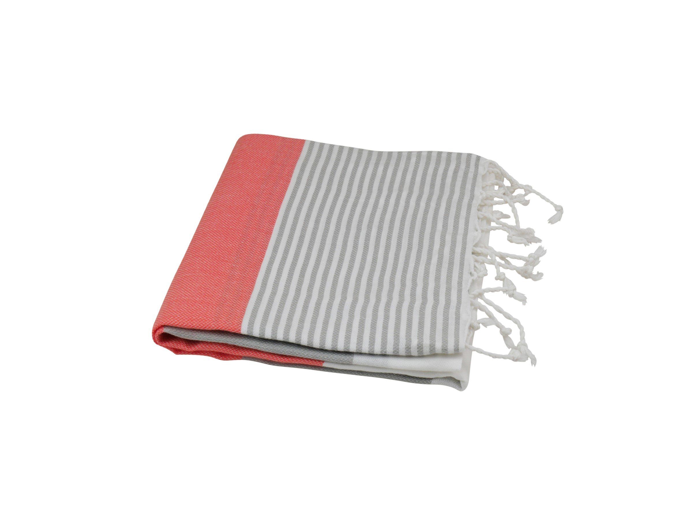 & Badetuch 100x175 Fransen stilvollen Hamamtücher hellgrau Hamam "Stripes", Streifen Baumwolle (1-St), lachs my mit weiß