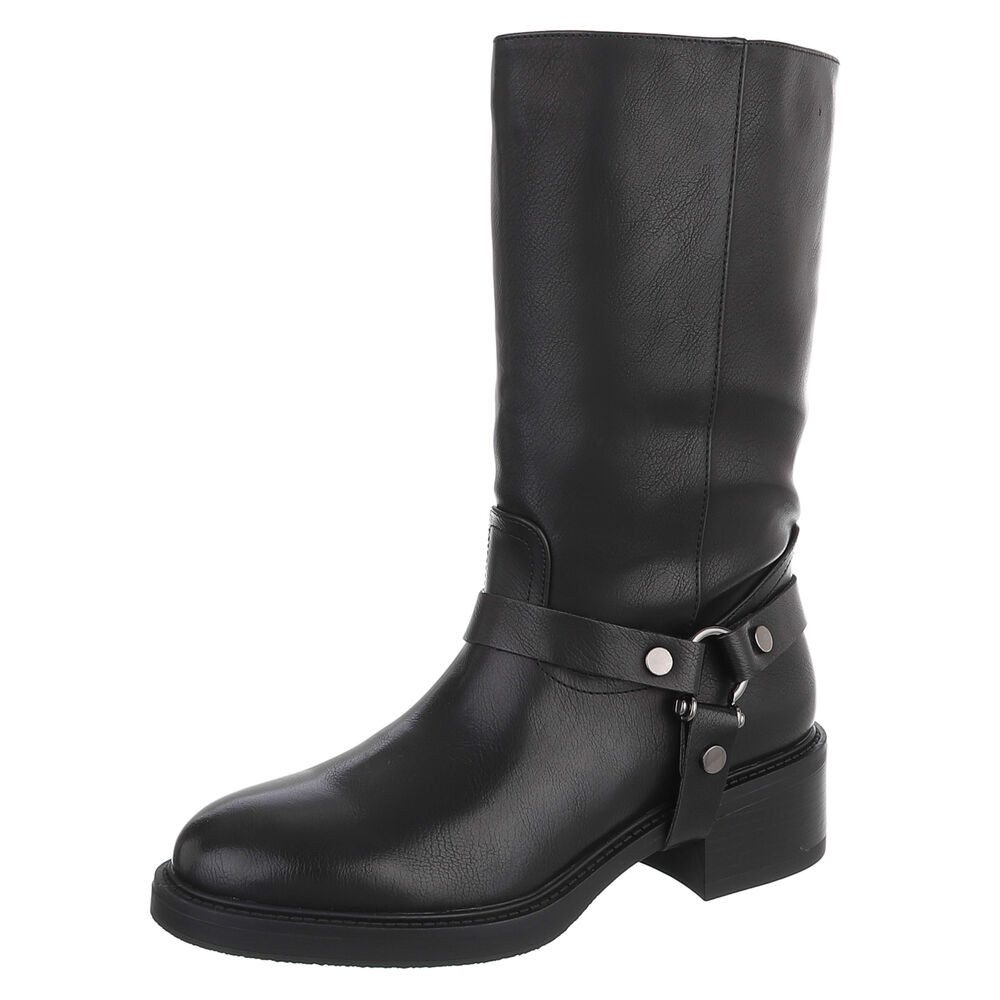 Ital-Design Damen Kniehoher Stiefel mit Riemen und Blockabsatz Westernstiefel (92299826) Blockabsatz Stiefel in Braun