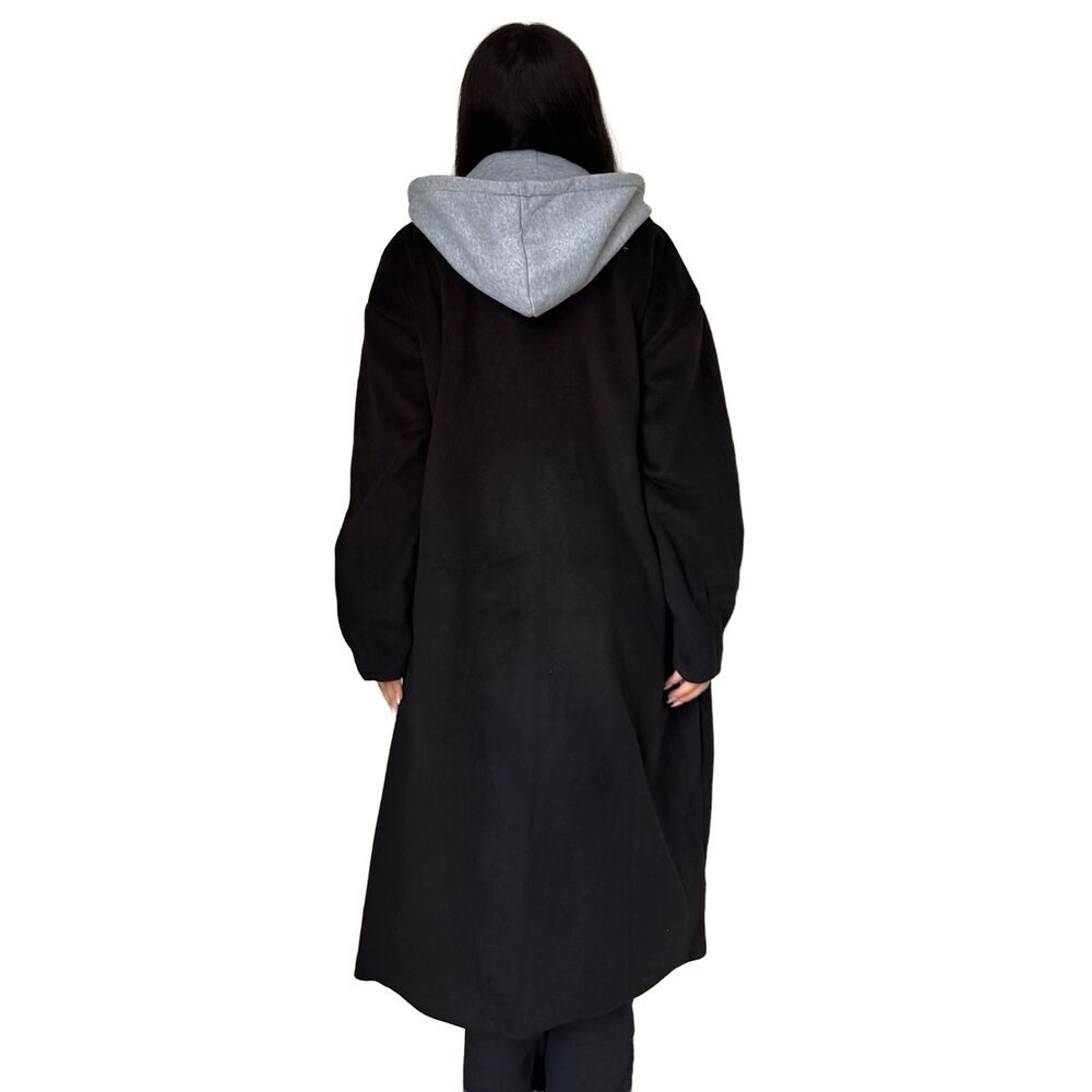 Ital-Design Langmantel Langer Damen-Mantel mit Kapuze für den Herbst (90764006) Kapuze (abnehmbar) Leichte Mäntel in Schwarz