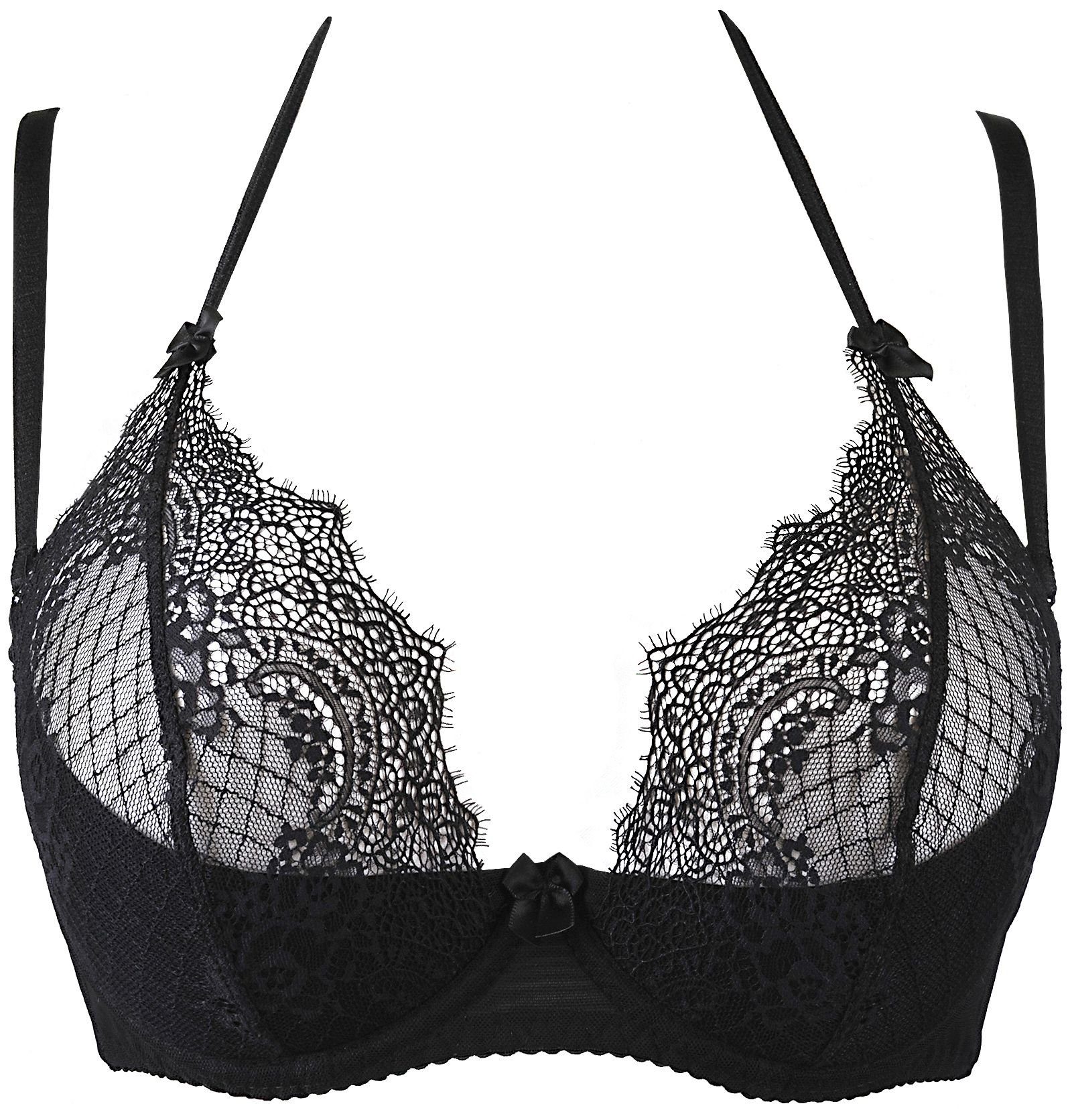 Axami Push-up-BH Transparenter BH schwarz mit Spitze mit Bügeln (einzeln, 1-tlg)