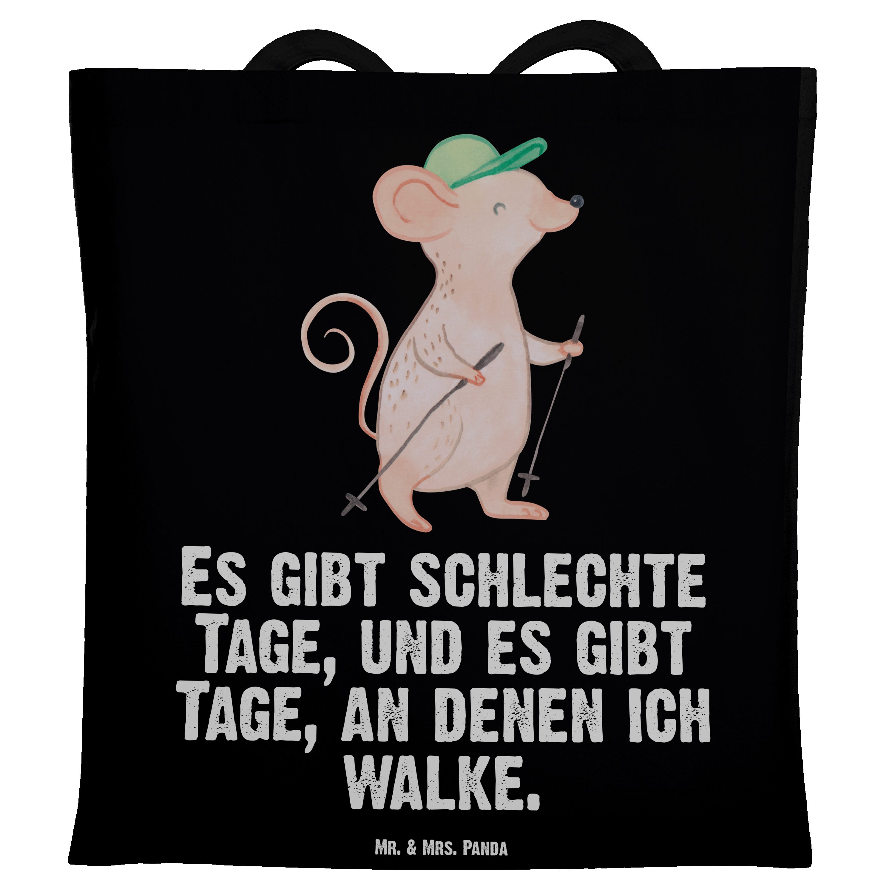 Mr. & Mrs. Panda Tragetasche Maus Walking Tage - Schwarz - Geschenk, Jutebeutel, Spazieren gehen, (1-tlg)