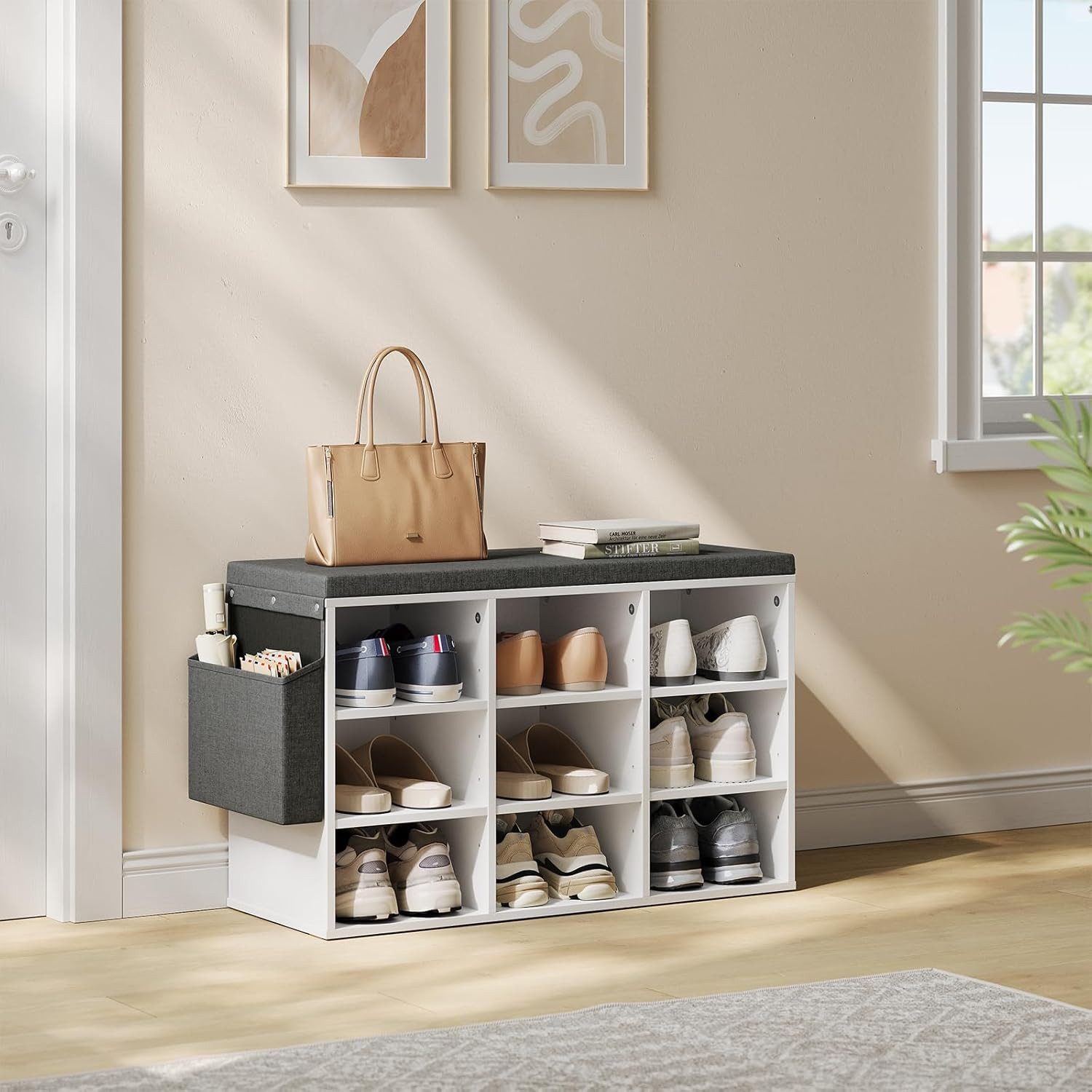 Woltu Schuhbank, mit Sitzbank 9 Fächern, Schuhregal für Eingangsbereich Flu günstig online kaufen