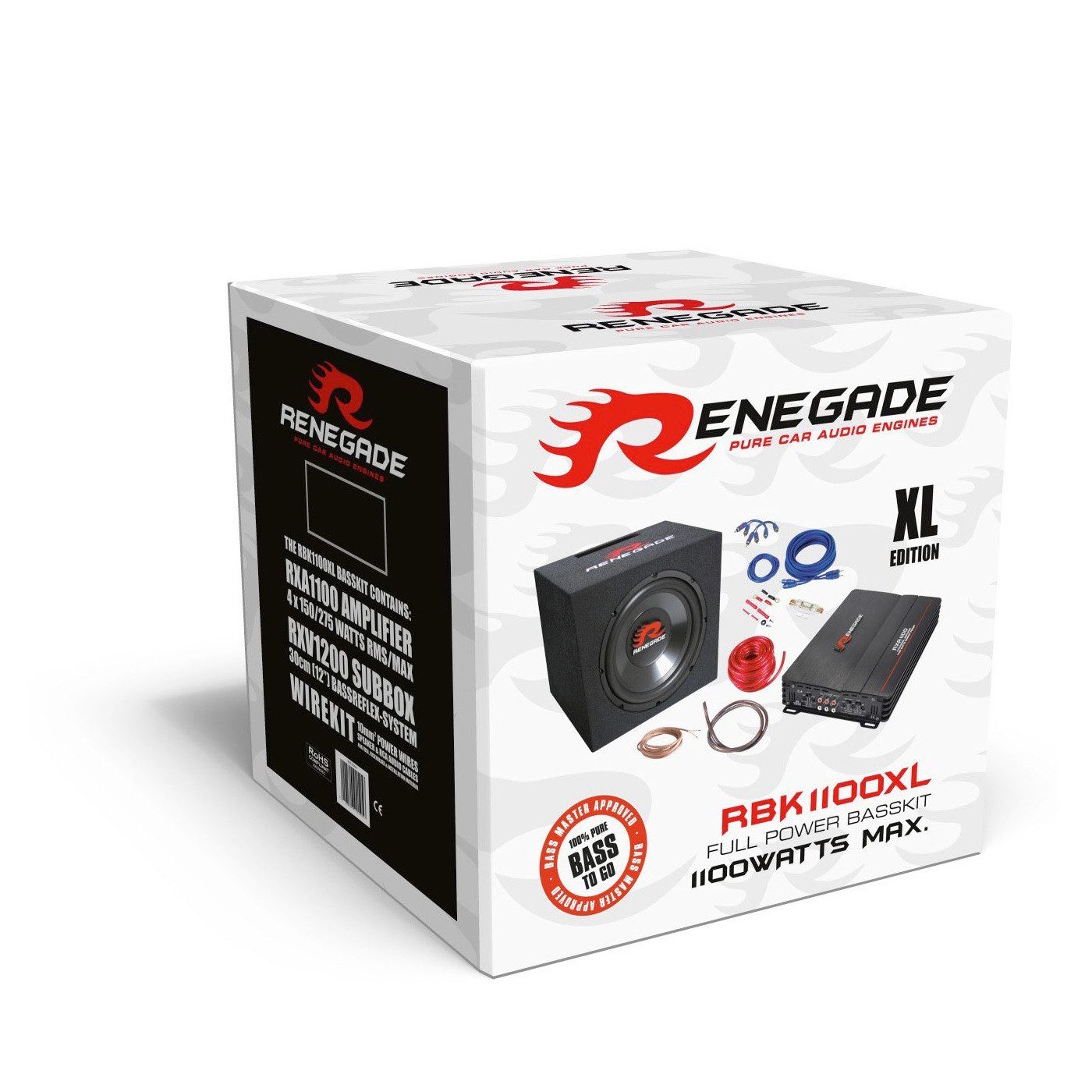 Renegade RBK1100XL Basspaket 1100 Watt Subwoofer 4-Kanal Verstärker 10 mm2 Endverstärker