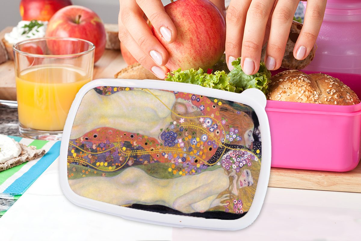 rosa - Brotdose Lunchbox für Kunststoff, Gustav Wasserschlangen Mädchen, Klimt, MuchoWow Snackbox, II (2-tlg), Erwachsene, Kinder, Brotbox Kunststoff