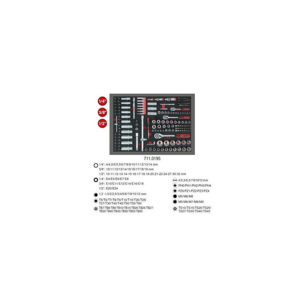 711.0195, KS Montagewerkzeug Tools 1/4"+3/8"+1/2" 711.0195 Steckschlüssel-Satz