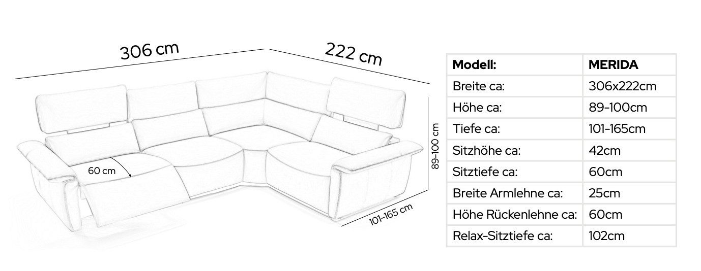 Sofanella Ecksofa Stoff MERIDA, Eckcouch, Ecksofa, Sitzecke, Polsterecke, Stoff Sofas, Stoffsofa
