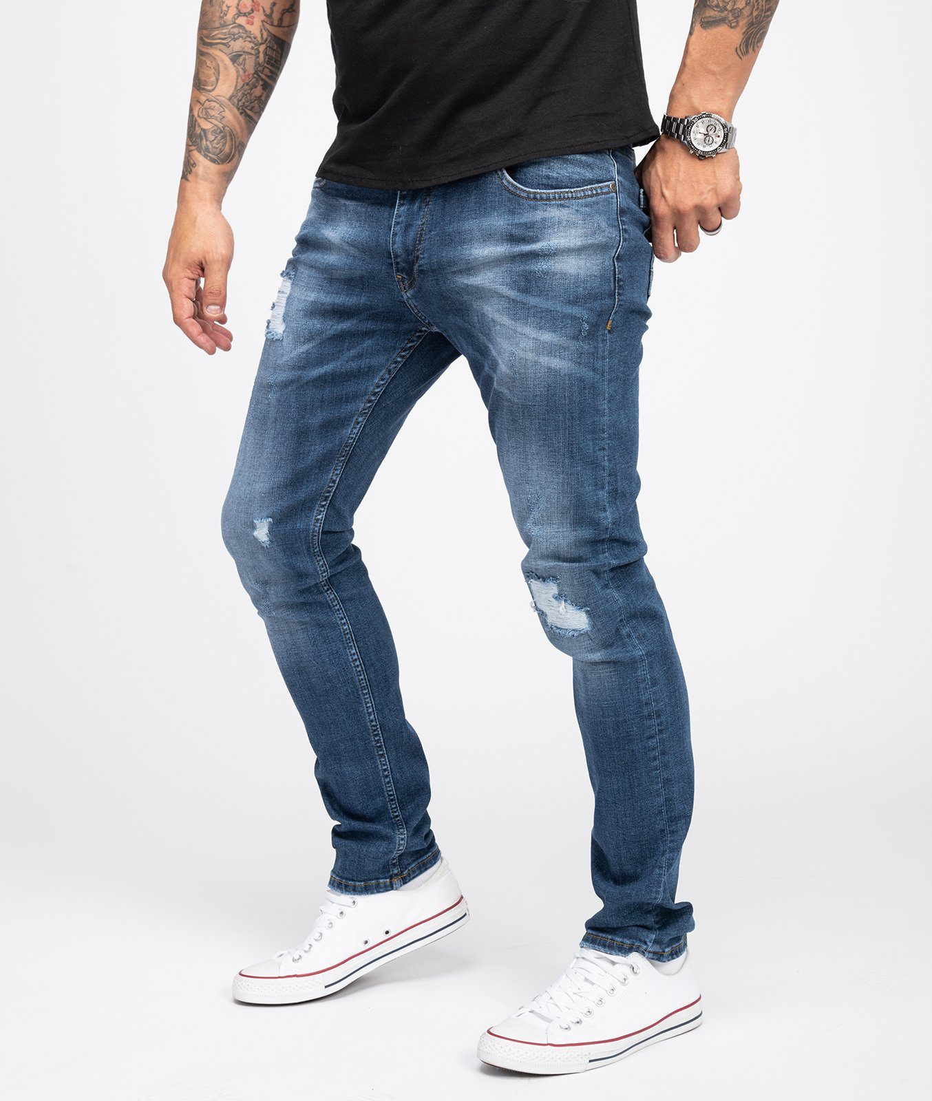 Indumentum Slim-fit-Jeans Herren Jeans Stonewashed Blau günstig online kaufen