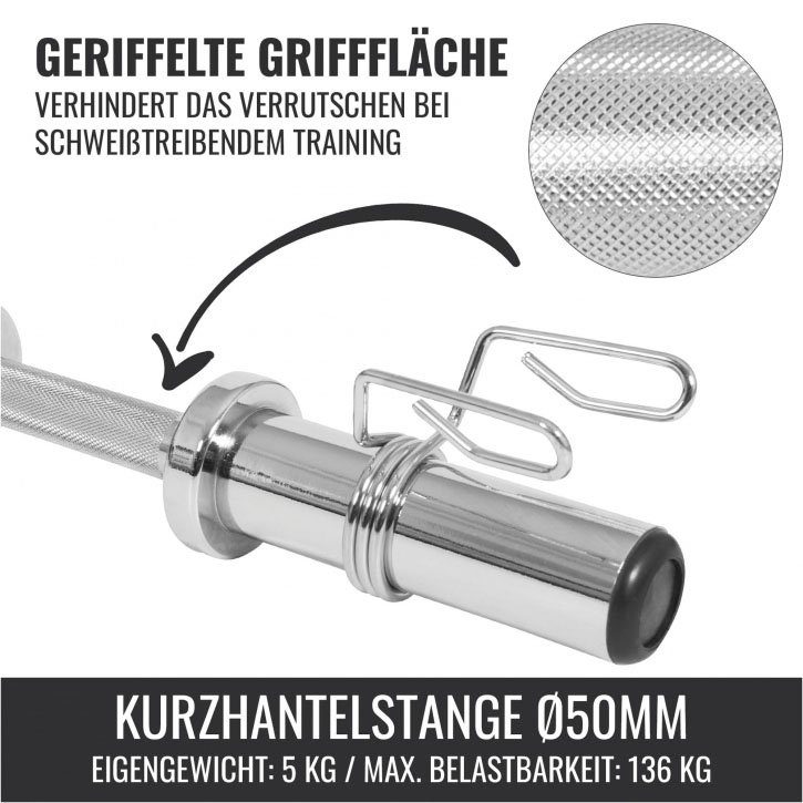 50 mm mit cm SPORTS GORILLA Kurzhantelstange Stange Chrom, Federverschluss, Kurzhantel Chrom 50