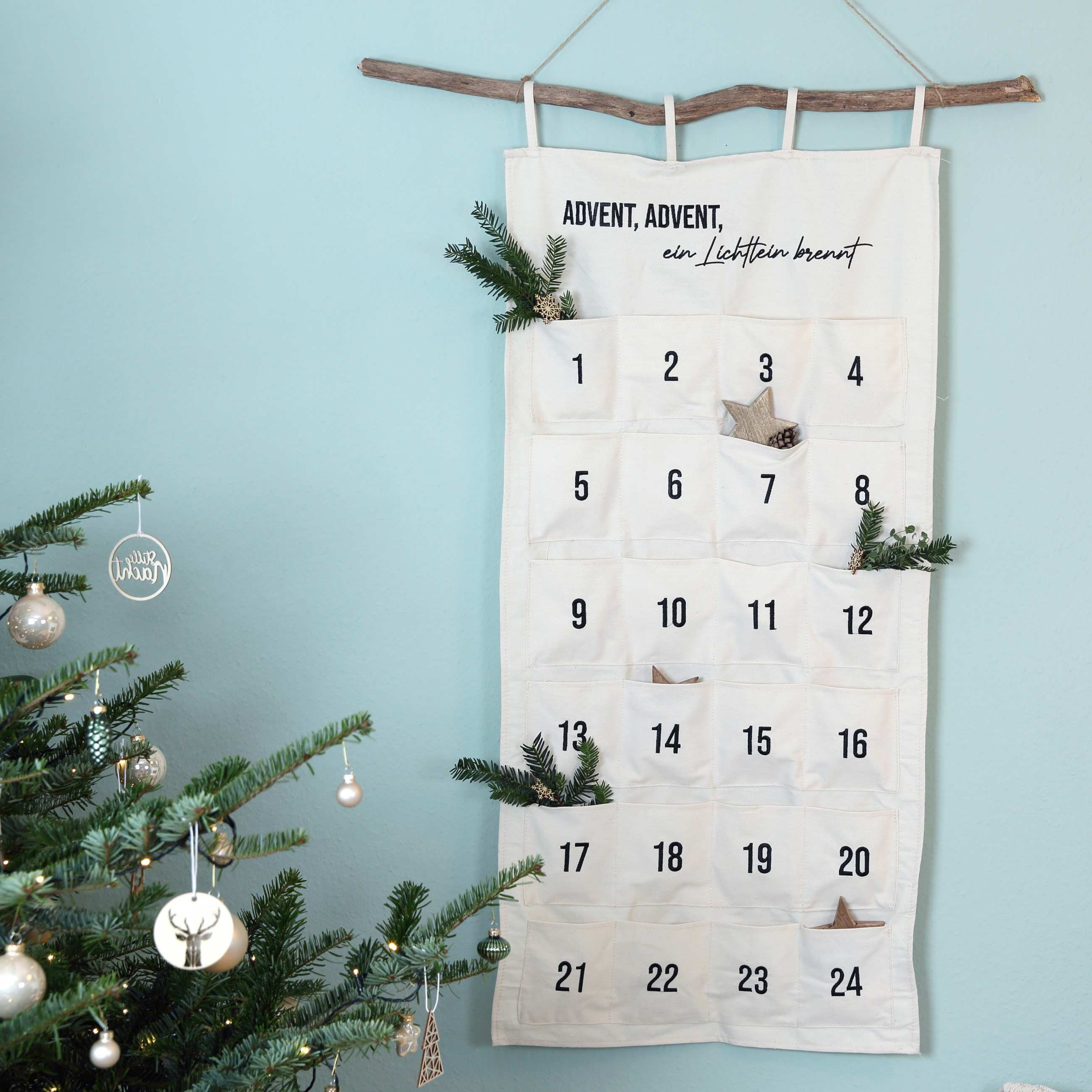 PAPIERDRACHEN befüllbarer Adventskalender Adventskalender Wandteppich aus Stoff zum Befüllen-hochwertig bestickt