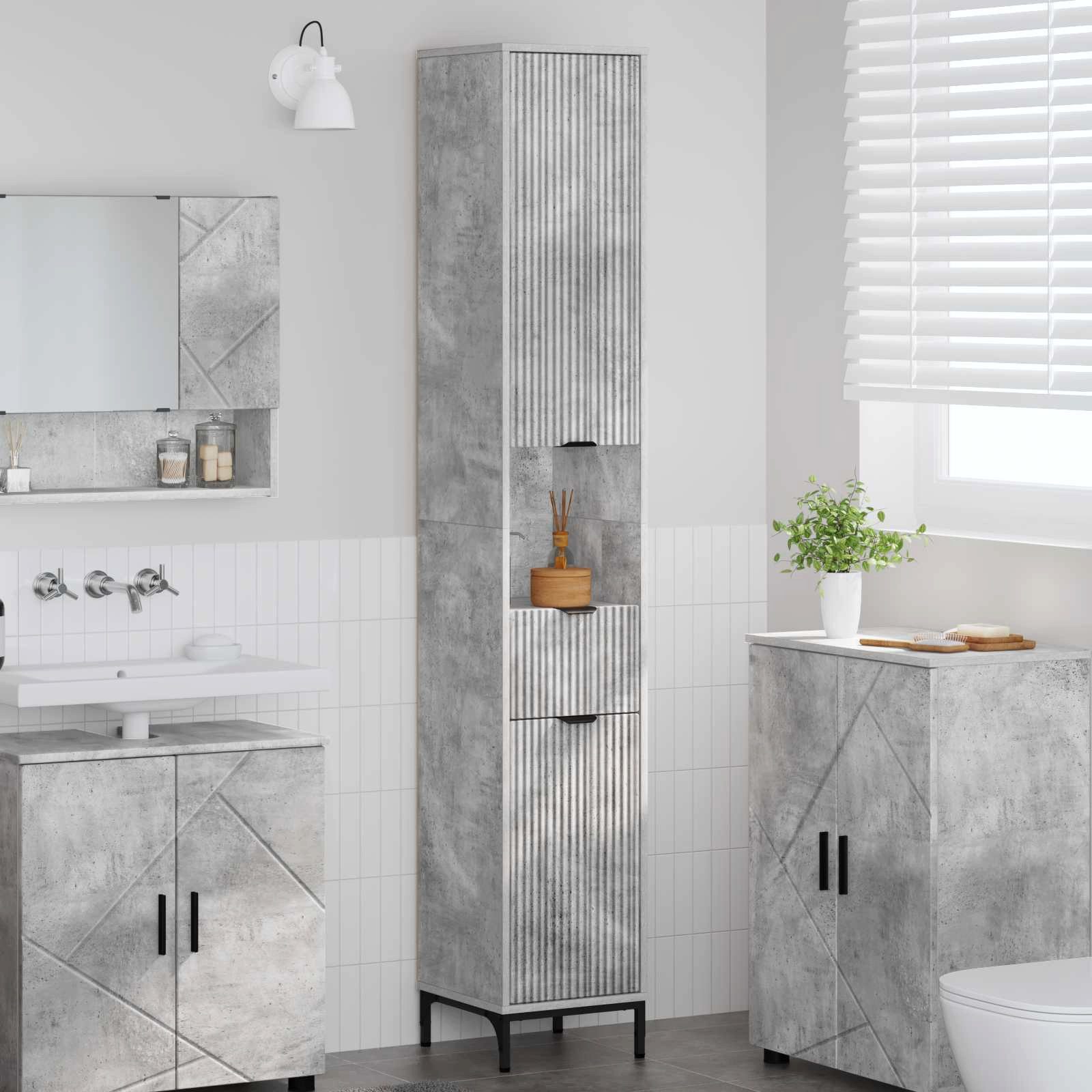 vidaXL Badezimmerspiegelschrank Badezimmerschrank Beton Grau 31,5 x 33 x 190 cm (1-St)