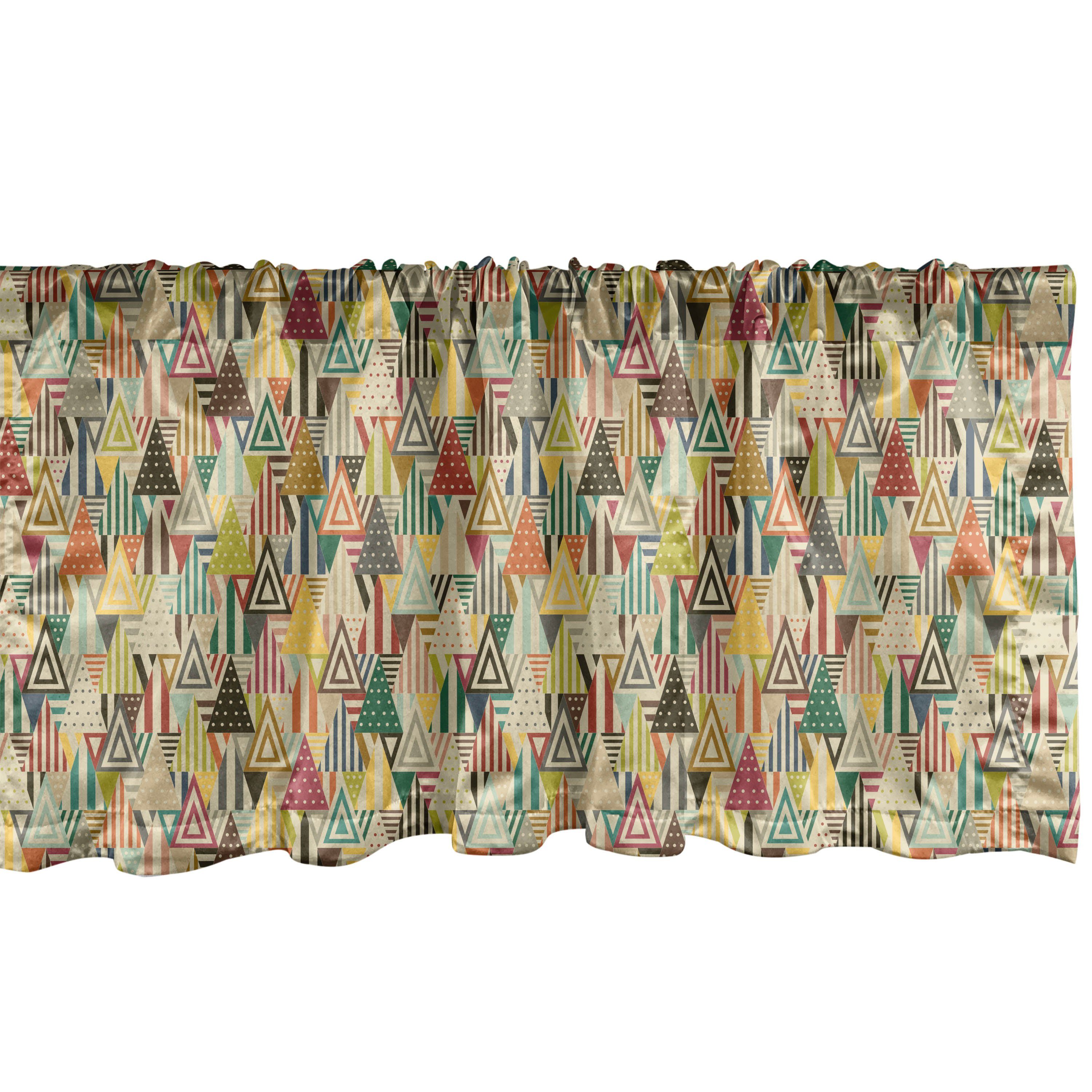 Scheibengardine Vorhang Volant für Küche Schlafzimmer Dekor mit Stangentasche, Abakuhaus, Microfaser, Abstrakt Dreieck Nostalgie Stripes