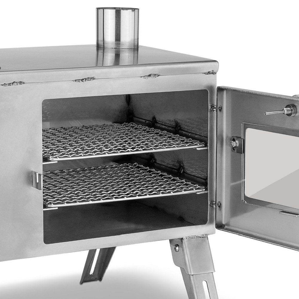 ECOfoxx Grillkamin Kurt, Outdoor-Küchenherd aus Edelstahl, Holzbackofen, Gartenofen