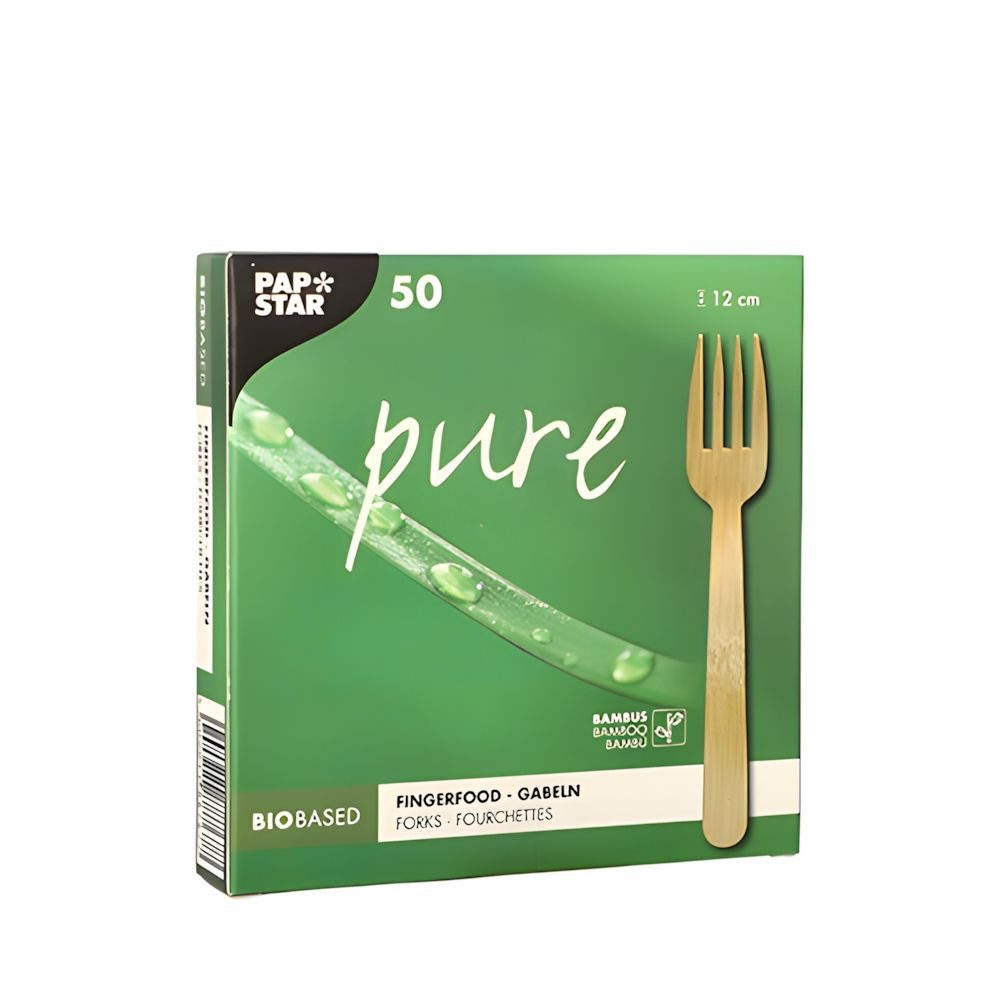 PAPSTAR Einweggabel Fingerfood - Gabeln, Bambus pure 12 cm 50 Stk