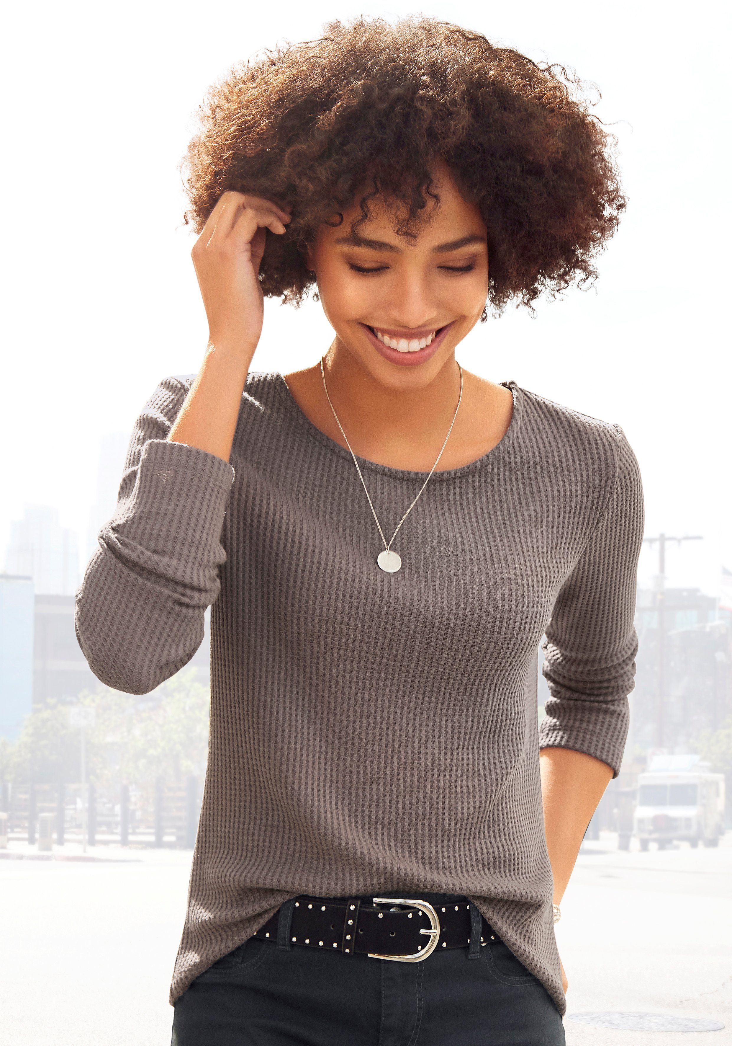 Langarmshirt in modischer Piqué-Optik
