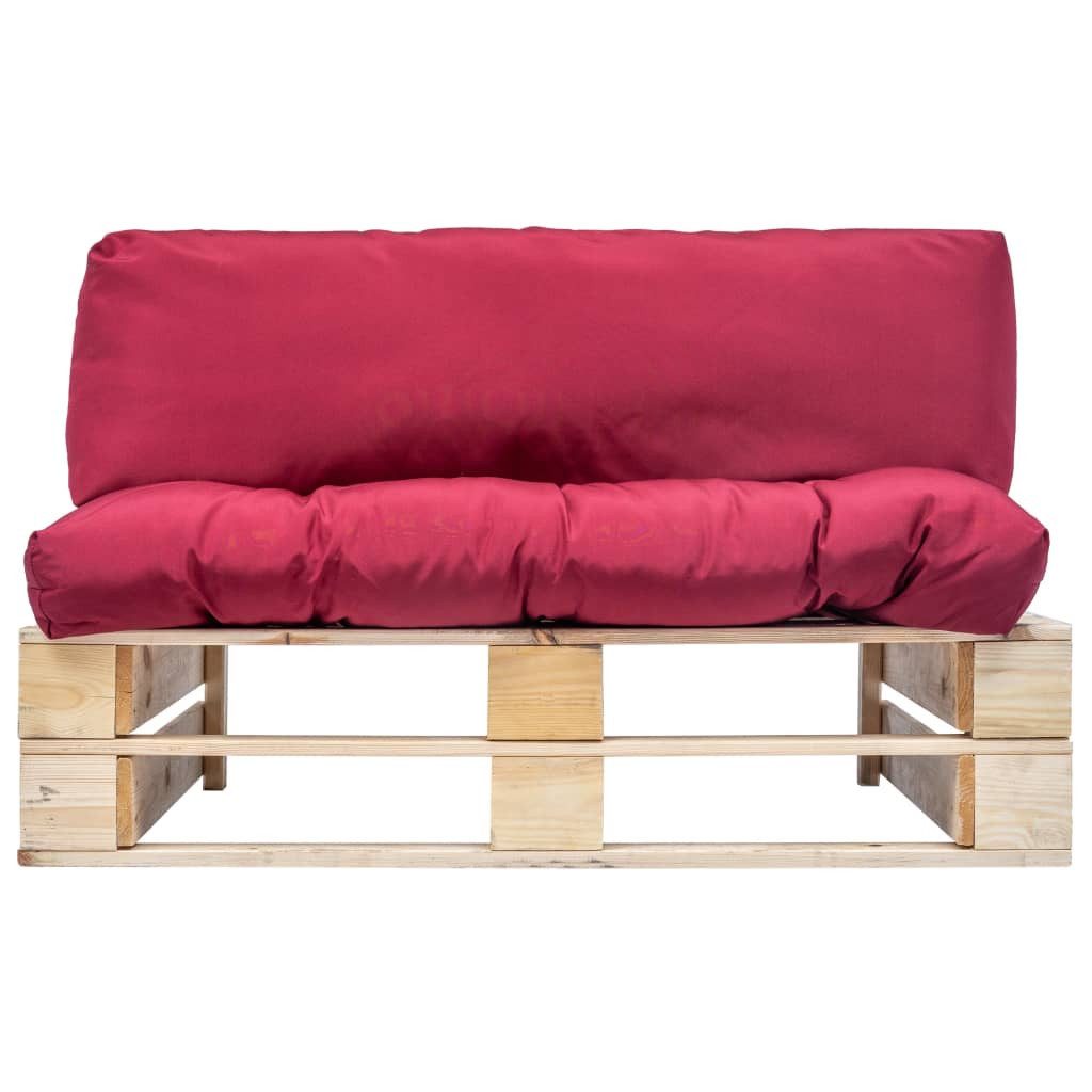 vidaXL Loungesofa Outdoor-Sofa Paletten mit Kissen in Rot Kiefernholz, 1 Teile