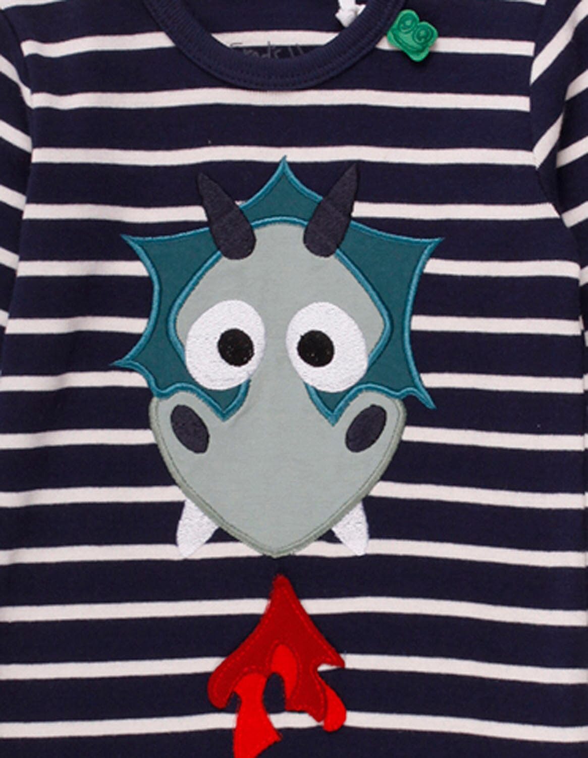 Fred's World by GREEN COTTON Strampler Fred's World Bodysuit Langarm-Strampler blau-weiß-gestreift mit Drache