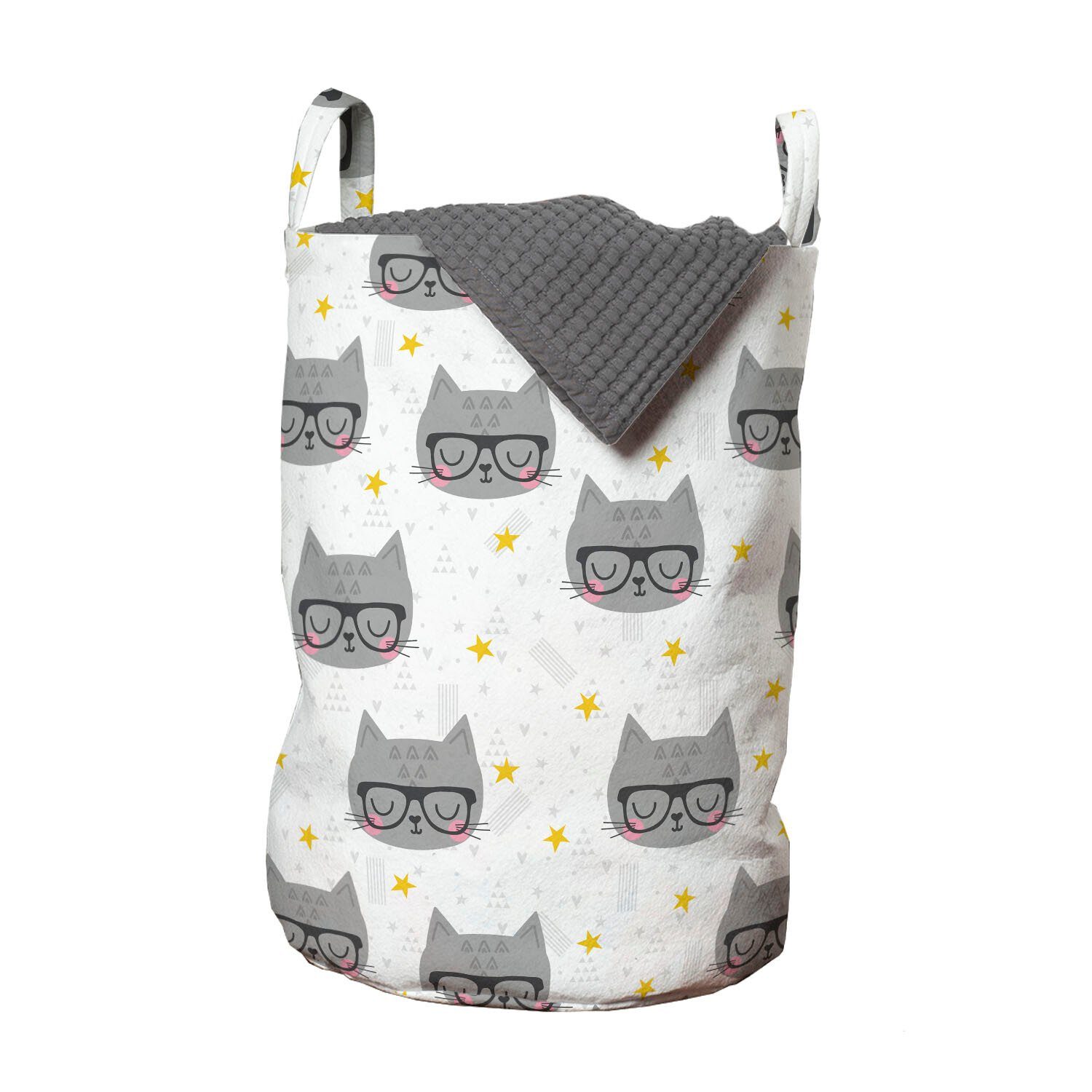 Abakuhaus Wäschesäckchen Wäschekorb mit Griffen Kordelzugverschluss für Waschsalons, Katze Hipster Kitties Glasses
