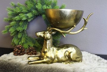 Arnusa Dekoschale Hirsch in Gold 40x25x36 cm edle Schale Servierschale Schüssel, 4,5 kg Metall Dekofigur
