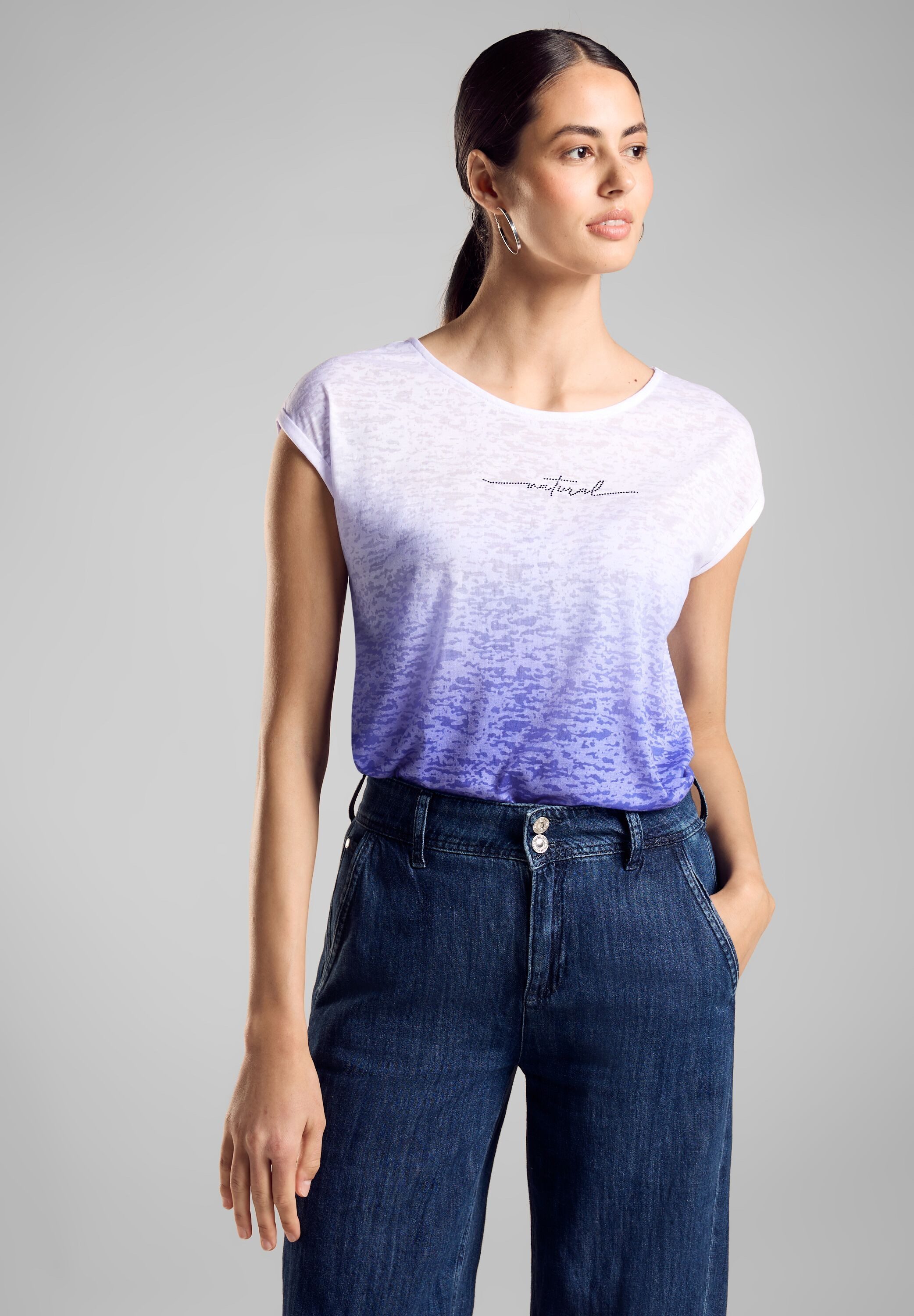 STREET ONE Damen Sommershirt Mit Geschlitzter Schulter | Leicht, Lässig & Durchsichtig | Rundhals, Perfekt Für Warme Tage