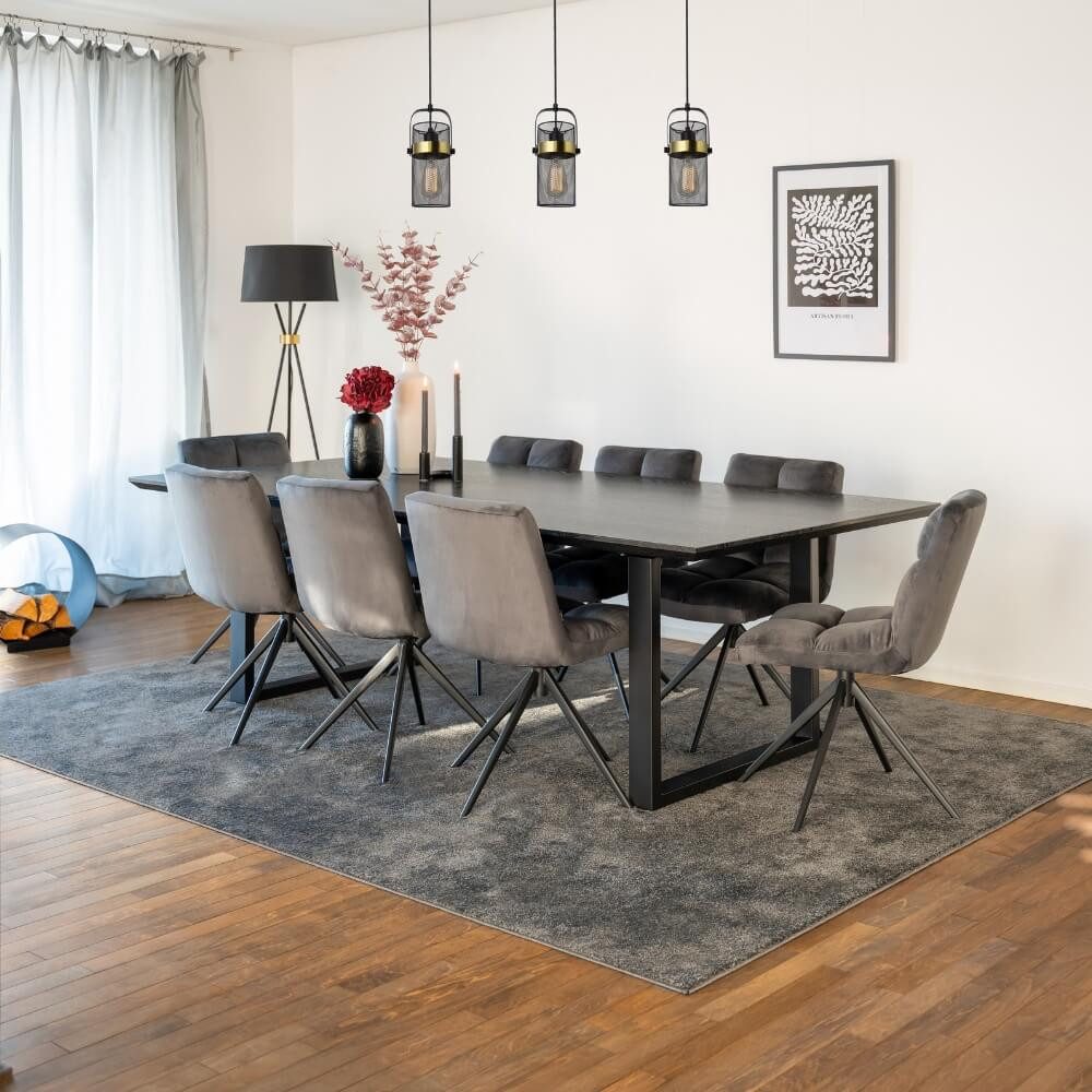 HOME DELUXE Essgruppe Eckig AVENCIA inkl. U-Fuß - 240 x 120 cm Dark Oak, (9-tlg), MDF Esstisch mit U-Fuß & Esszimmerstühle für Esszimmer & Wohnzimmer