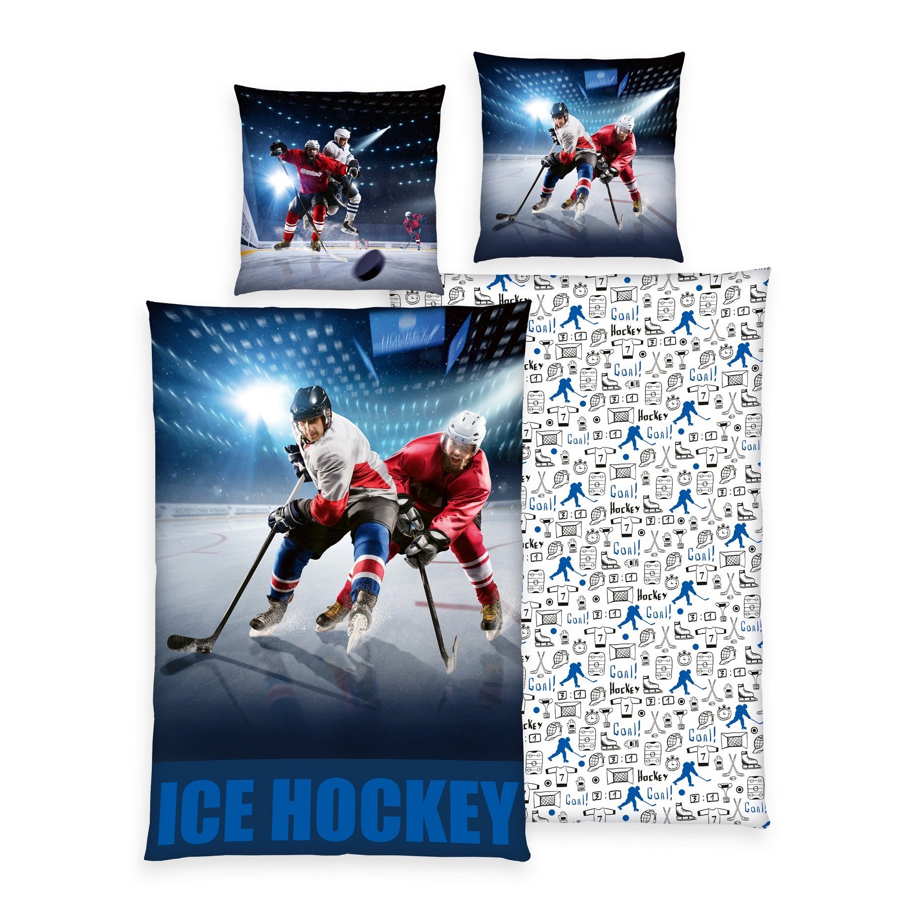 Kinderbettwäsche Eishockey Bettwäsche Set 2tlg. 135x200 cm 100% Microfaser, Herding